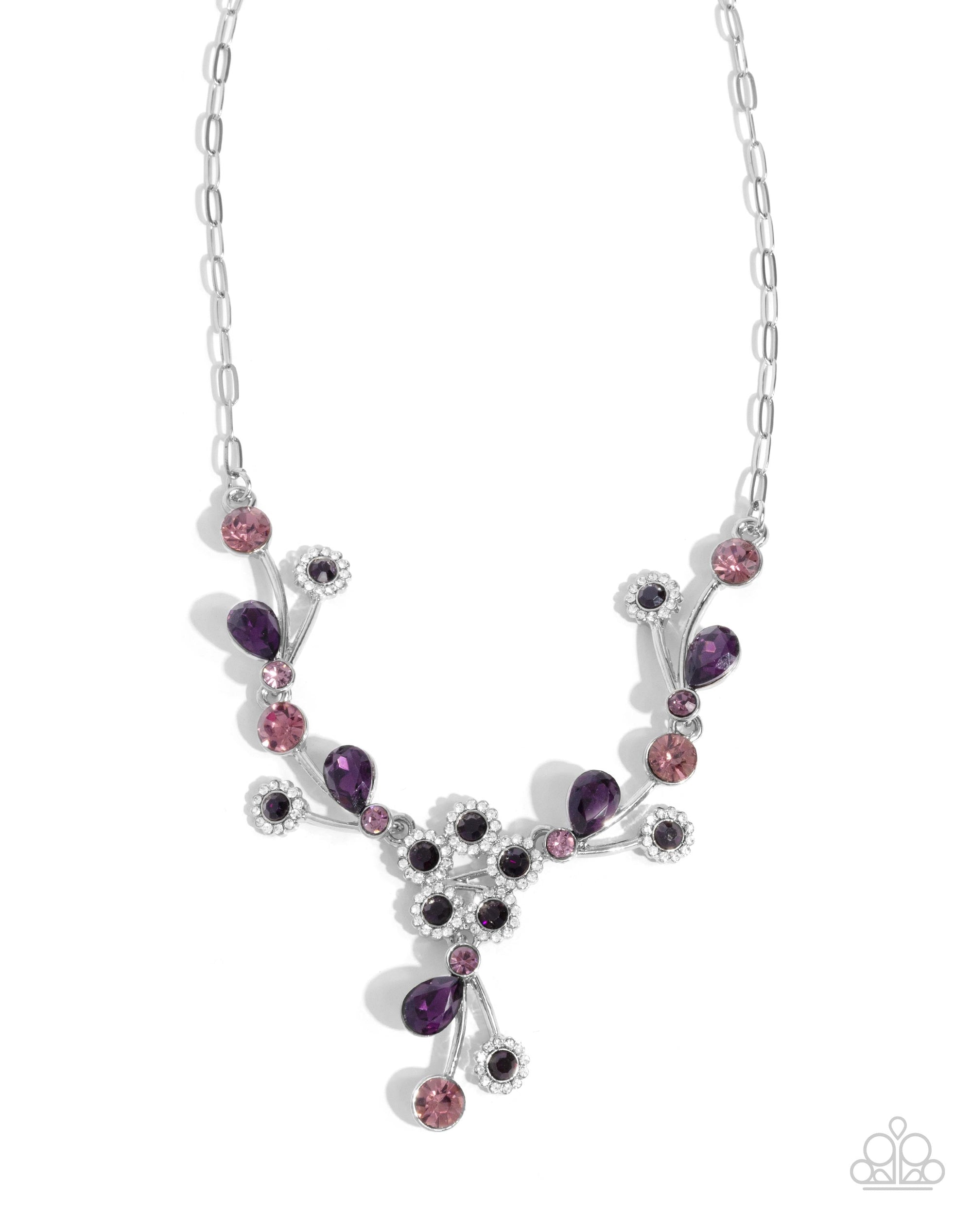 Blossom Queen Purple Rhinestone Floral Necklace - Paparazzi Accessories- lightbox - CarasShop.com - $5 Jewelry by Cara Jewels