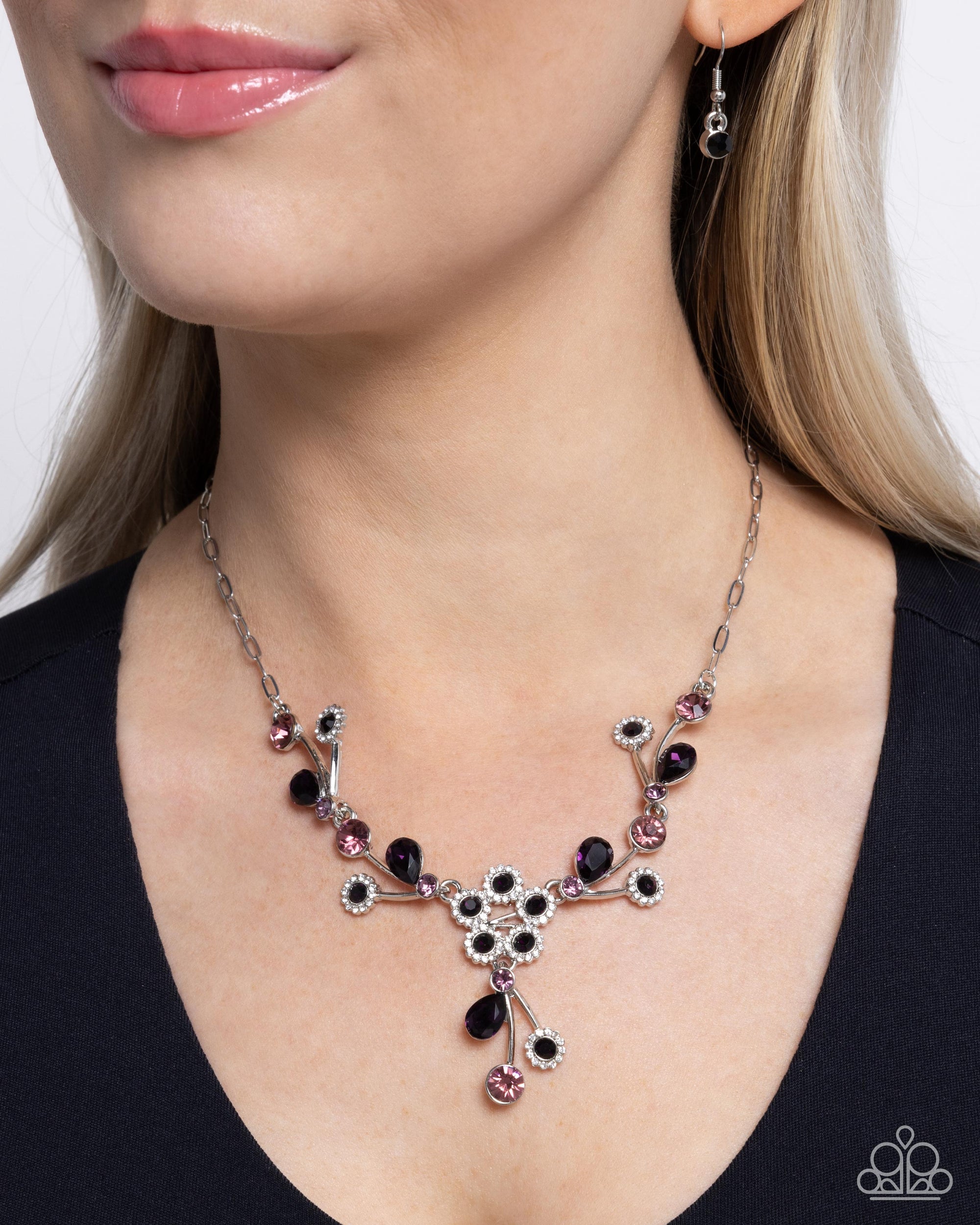 Blossom Queen Purple Rhinestone Floral Necklace - Paparazzi Accessories- lightbox - CarasShop.com - $5 Jewelry by Cara Jewels