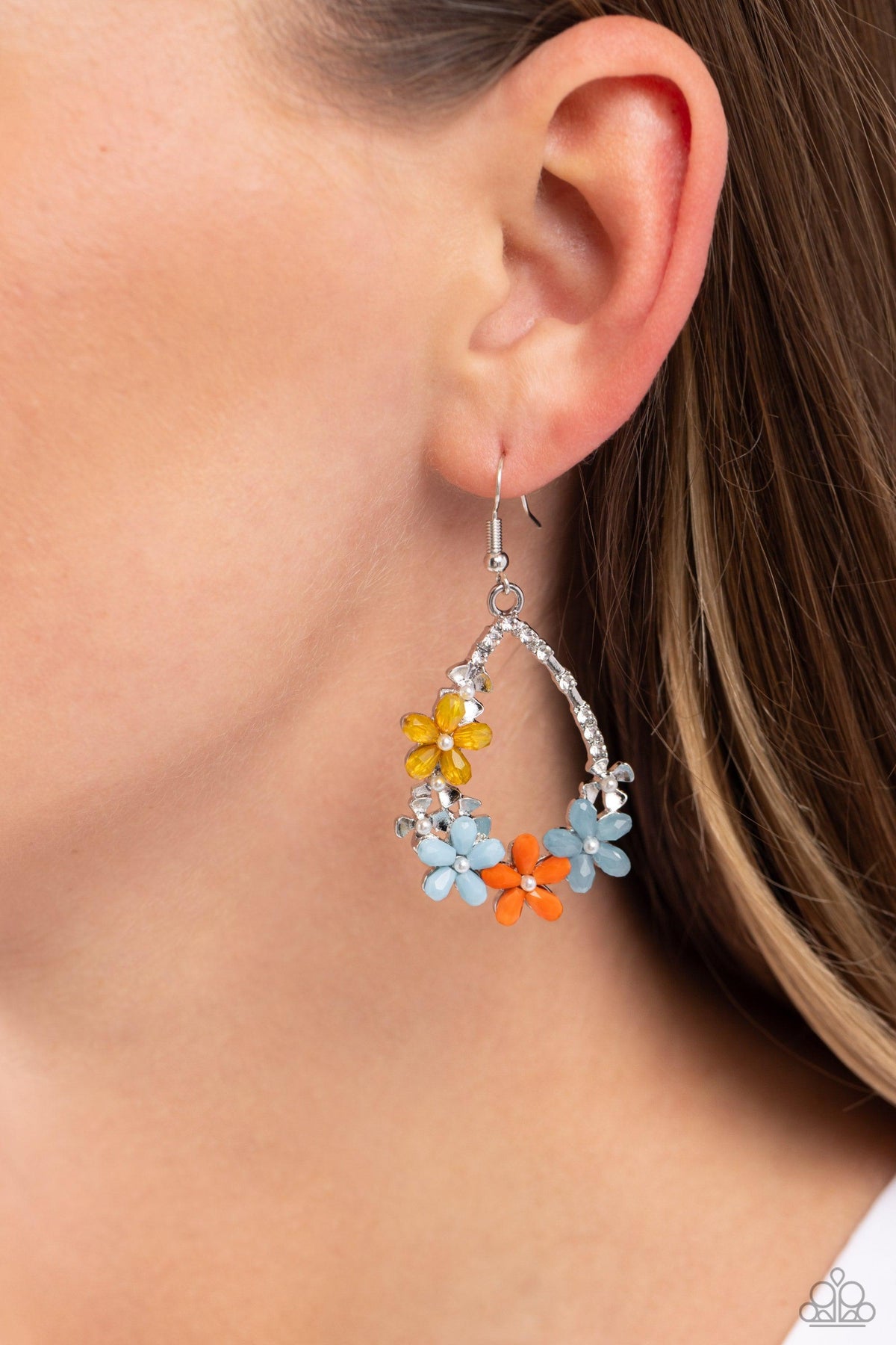 Boisterous Blooms Multi Flower Earrings - Paparazzi Accessories-on model - CarasShop.com - $5 Jewelry by Cara Jewels
