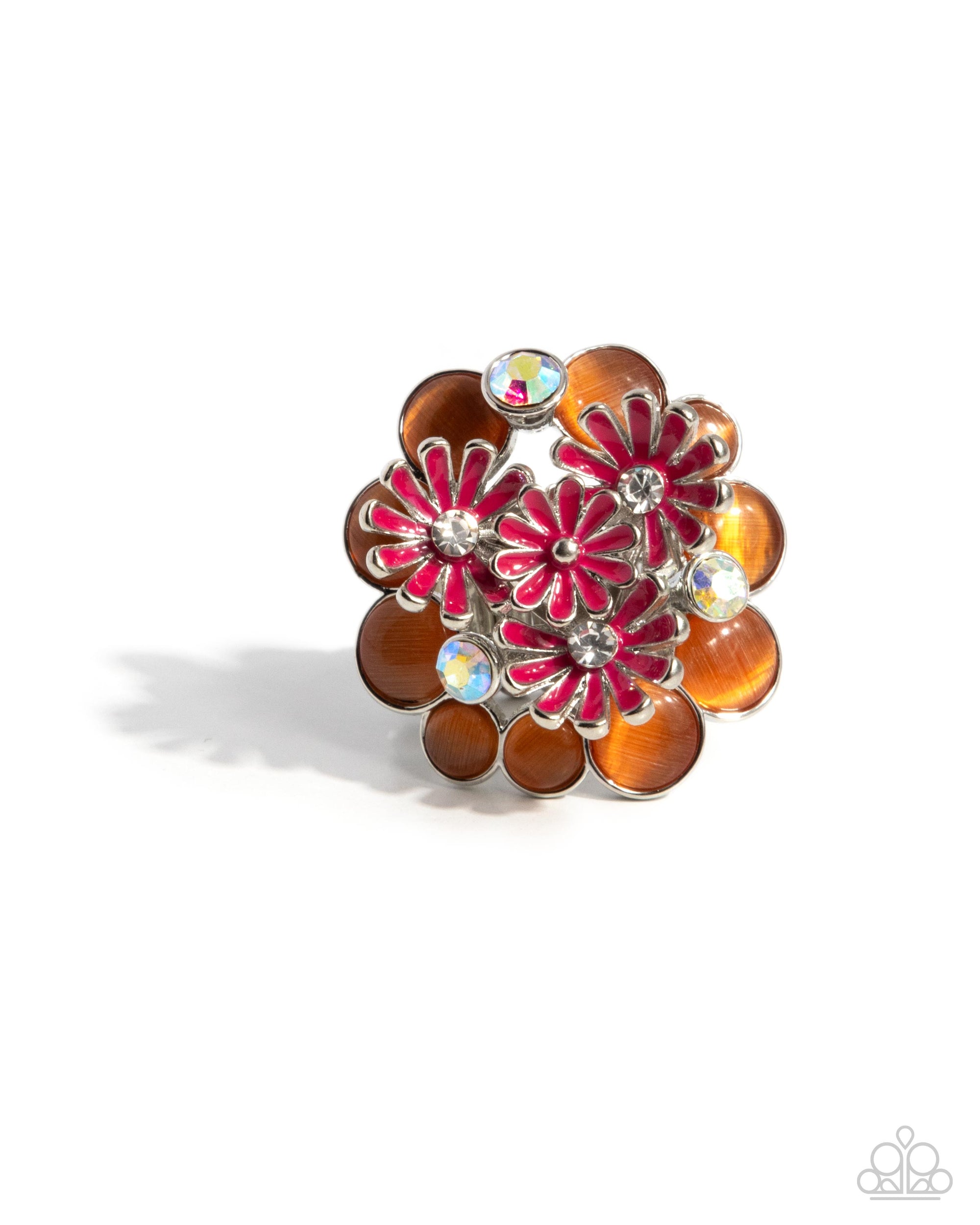 Boisterous Bouquet Orange Floral Ring - Paparazzi Accessories- lightbox - CarasShop.com - $5 Jewelry by Cara Jewels