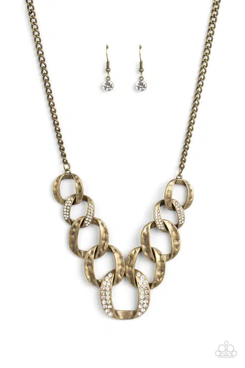 Bombshell Bling Brass Necklace - Paparazzi Accessories- lightbox - CarasShop.com - $5 Jewelry by Cara Jewels