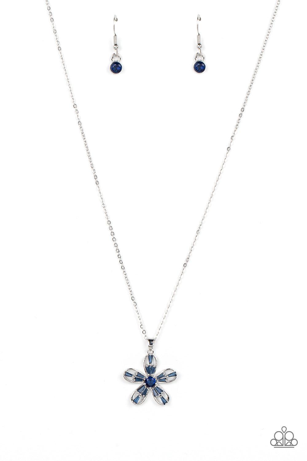 Botanical Ballad Blue Rhinestone Flower Necklace - Paparazzi Accessories- lightbox - CarasShop.com - $5 Jewelry by Cara Jewels