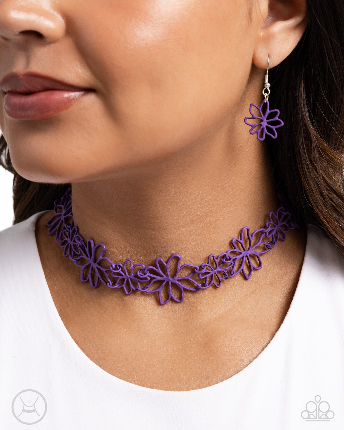 Bouquet Blend Purple Flower Choker Necklace - Paparazzi Accessories-on model - CarasShop.com - $5 Jewelry by Cara Jewels