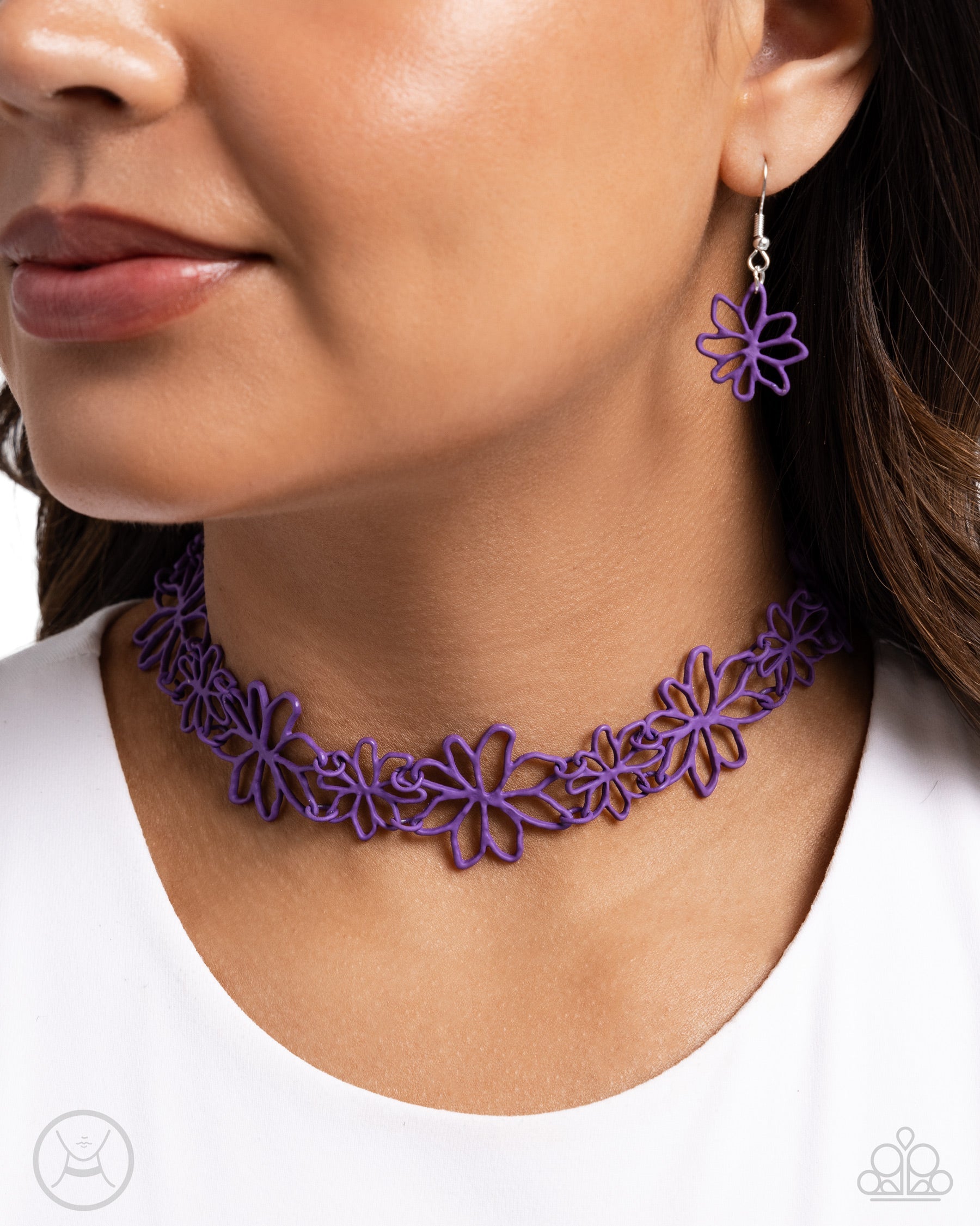 Bouquet Blend Purple Flower Choker Necklace - Paparazzi Accessories- lightbox - CarasShop.com - $5 Jewelry by Cara Jewels