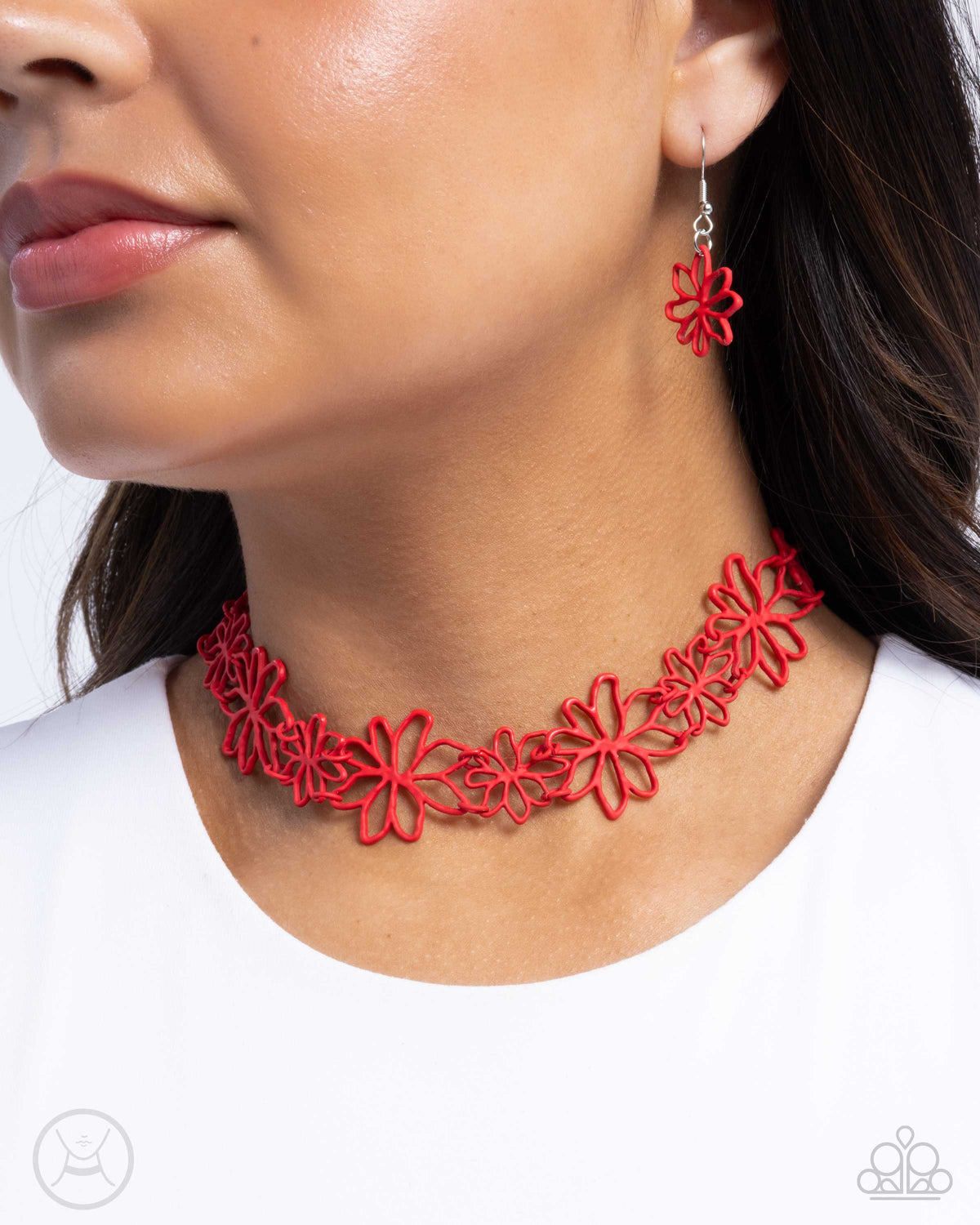 Bouquet Blend Red Floral Choker Necklace - Paparazzi Accessories-on model - CarasShop.com - $5 Jewelry by Cara Jewels