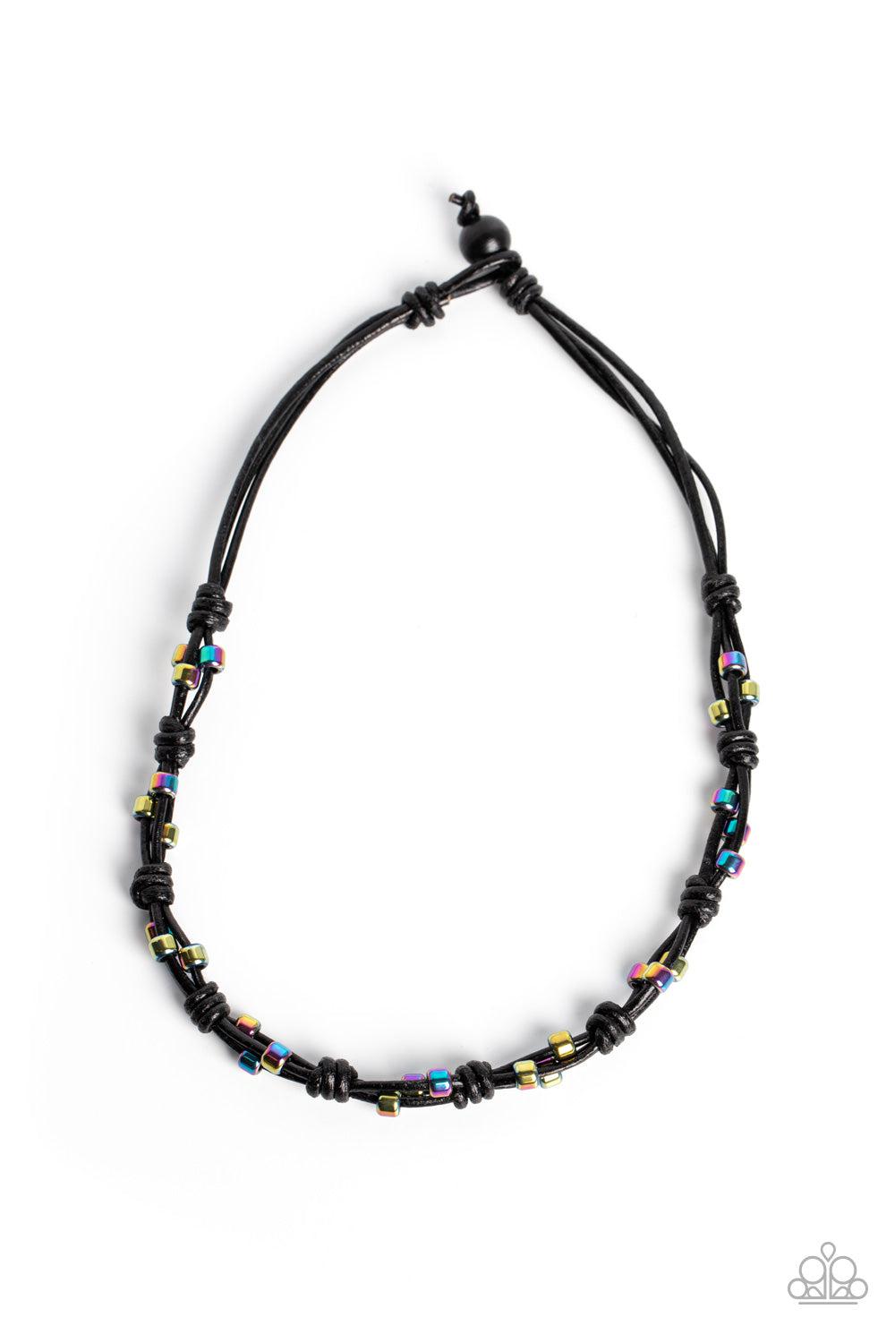 Braided Brawl Multi Oil Spill & Black Urban Necklace - Paparazzi Accessories- lightbox - CarasShop.com - $5 Jewelry by Cara Jewels
