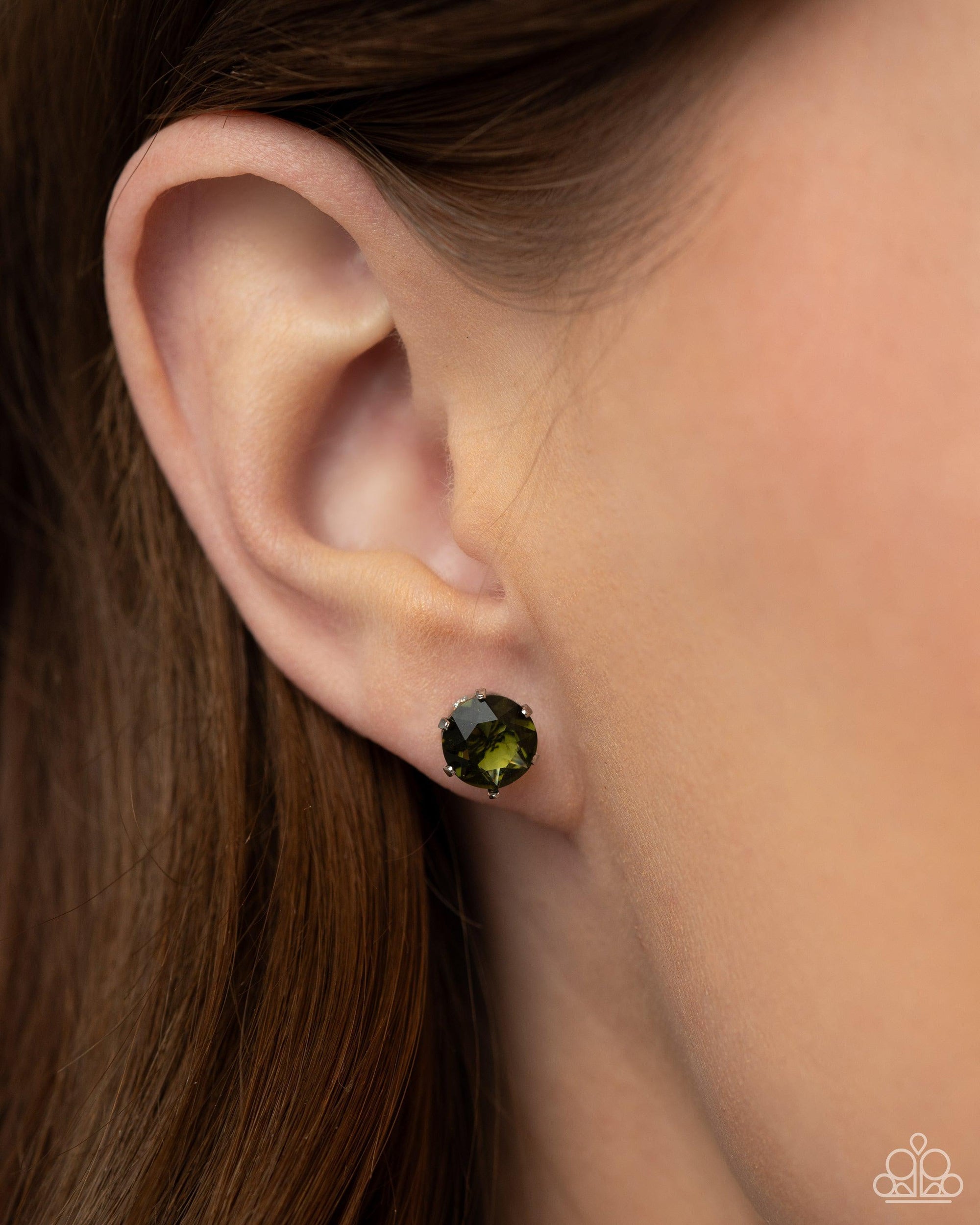 Breathtaking Birthstone (August) Peridot Green Rhinestone Earrings - Paparazzi Accessories- lightbox - CarasShop.com - $5 Jewelry by Cara Jewels