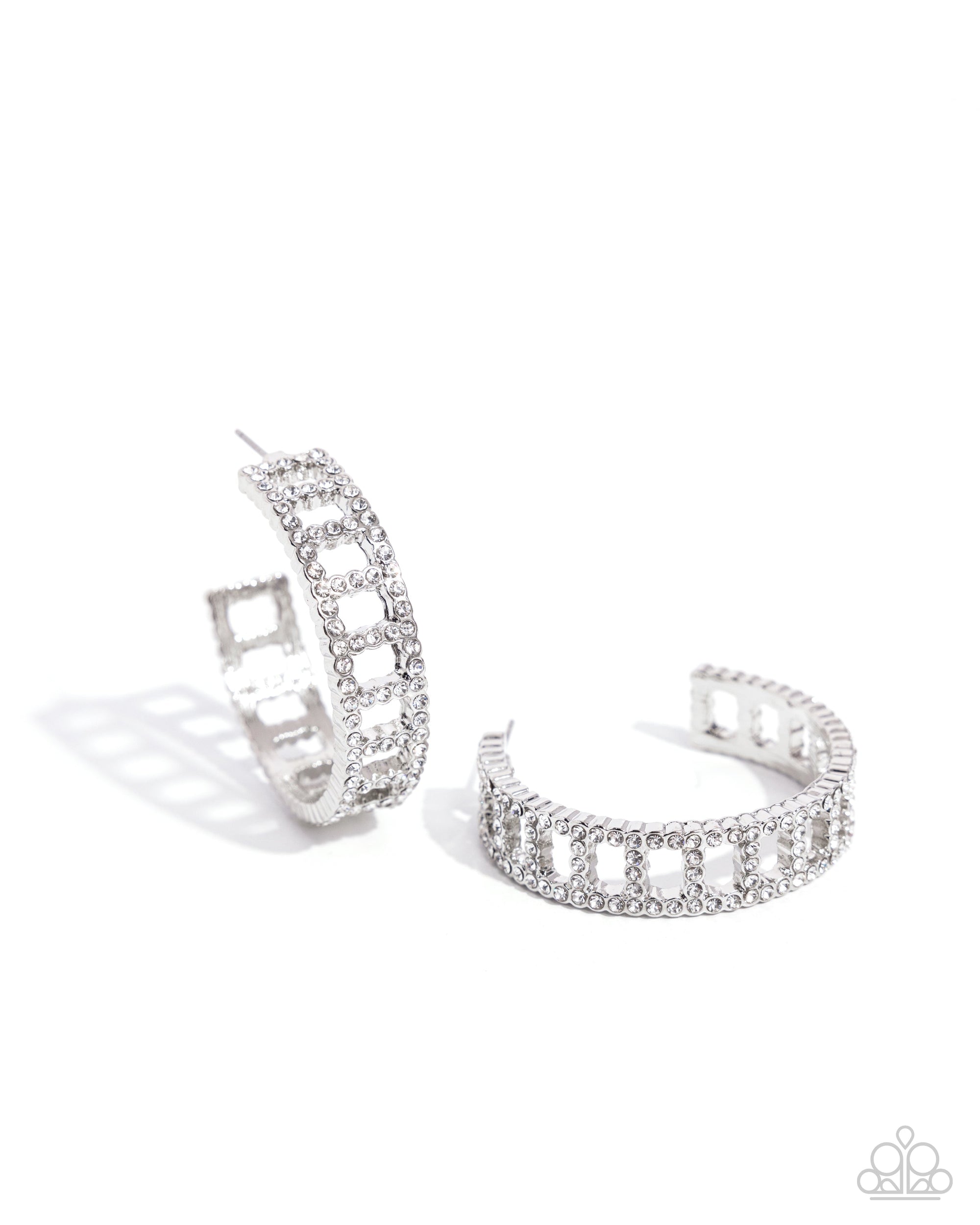 Bridging Brilliance White Rhinestone Hoop Earrings - Paparazzi Accessories- lightbox - CarasShop.com - $5 Jewelry by Cara Jewels