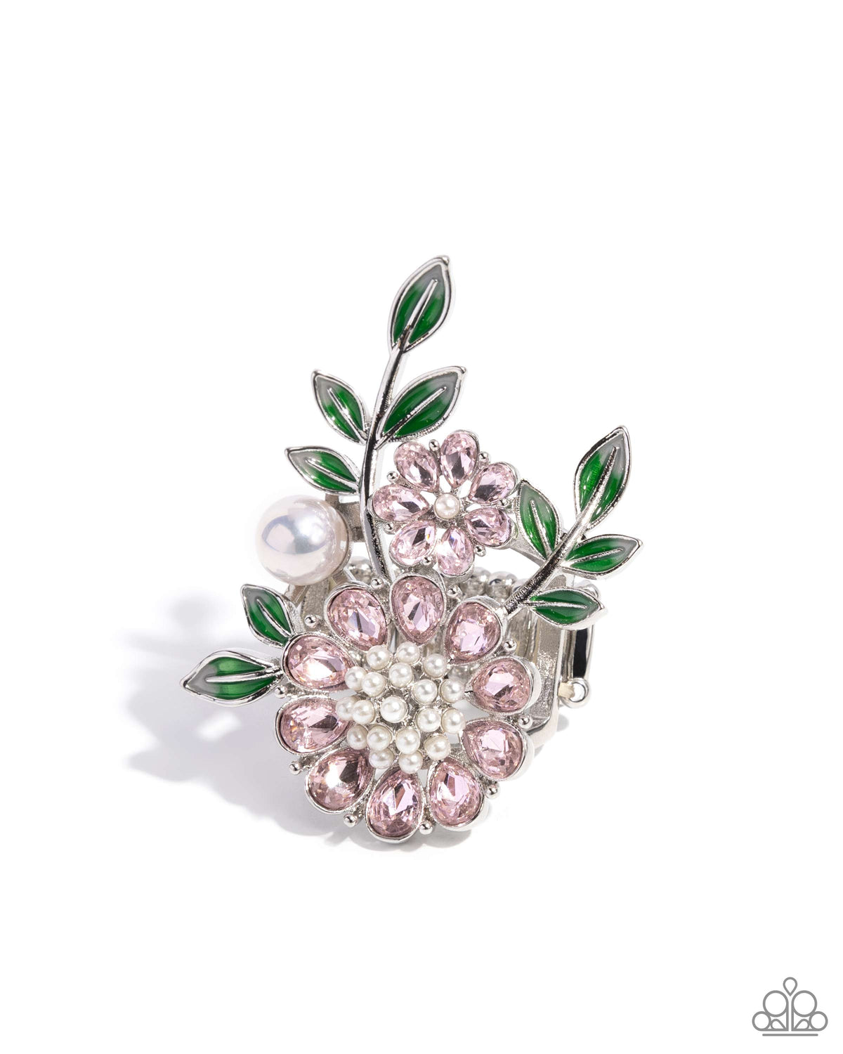 Budding Bling Pink Rhinestone Floral Ring - Paparazzi Accessories- lightbox - CarasShop.com - $5 Jewelry by Cara Jewels