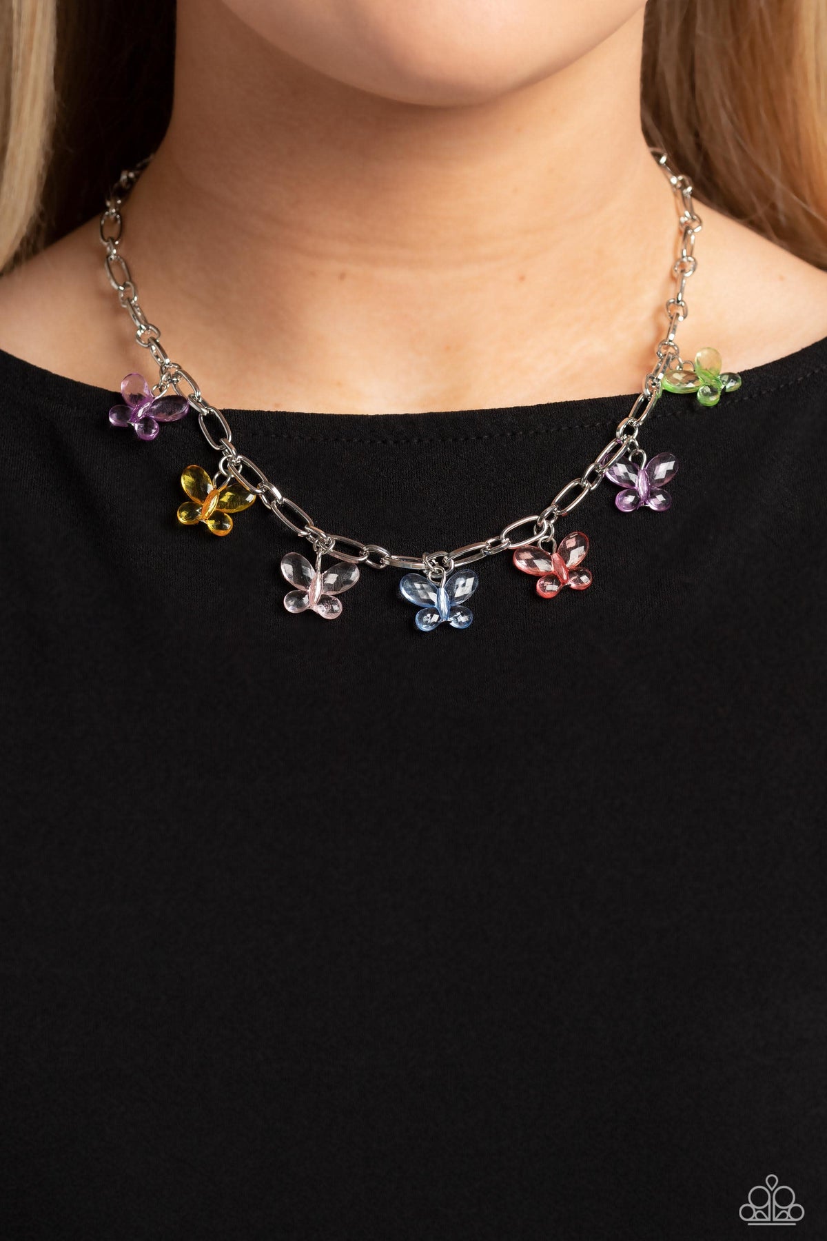 Butterfly Balance Multi Necklace - Paparazzi Accessories-on model - CarasShop.com - $5 Jewelry by Cara Jewels