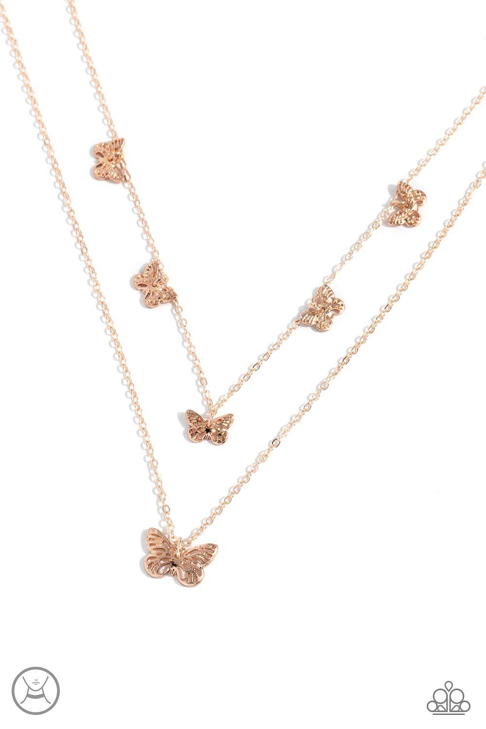 Butterfly Beacon Rose Gold Necklace - Paparazzi Accessories- lightbox - CarasShop.com - $5 Jewelry by Cara Jewels