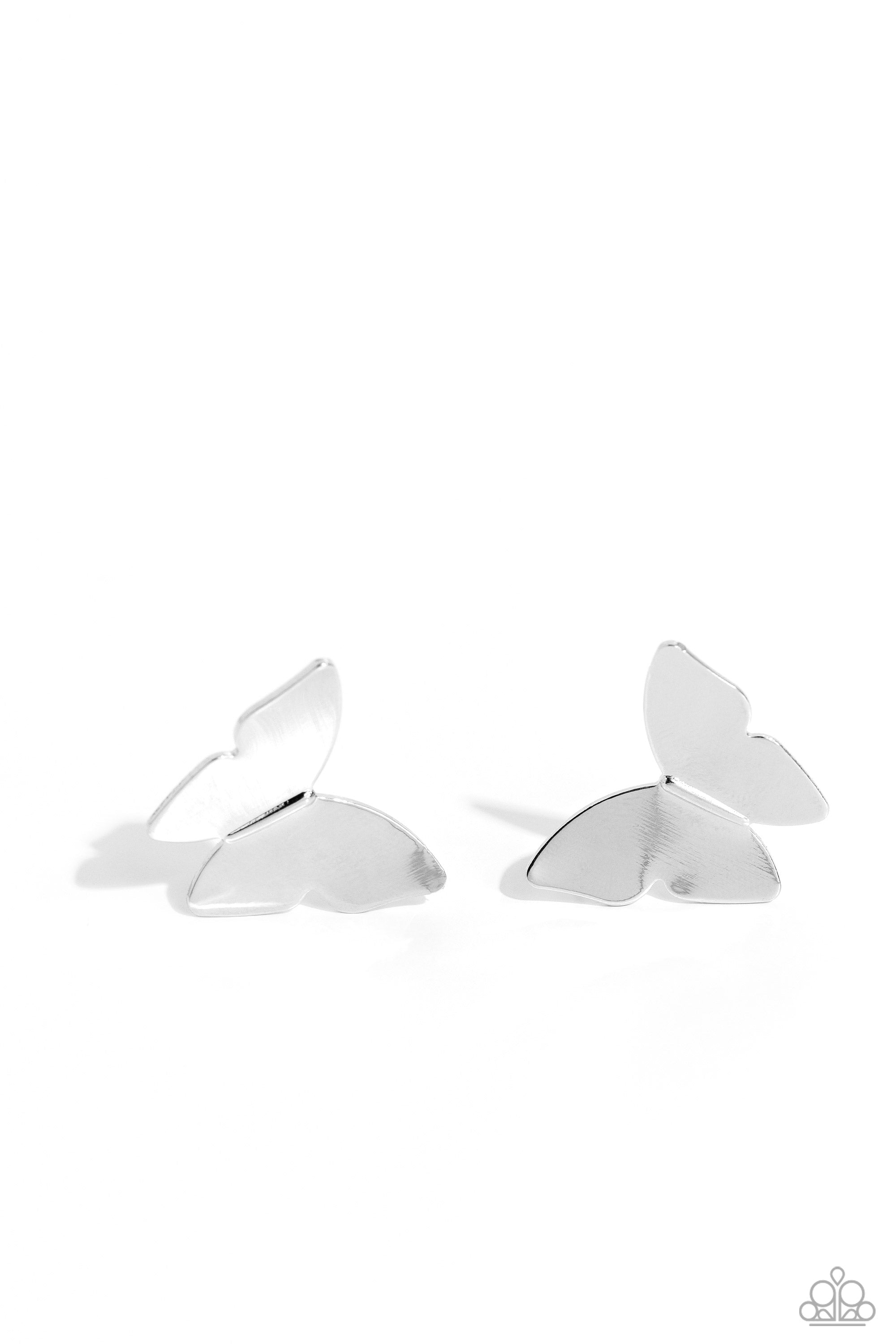Butterfly Beholder Silver Post Earrings - Paparazzi Accessories- lightbox - CarasShop.com - $5 Jewelry by Cara Jewels