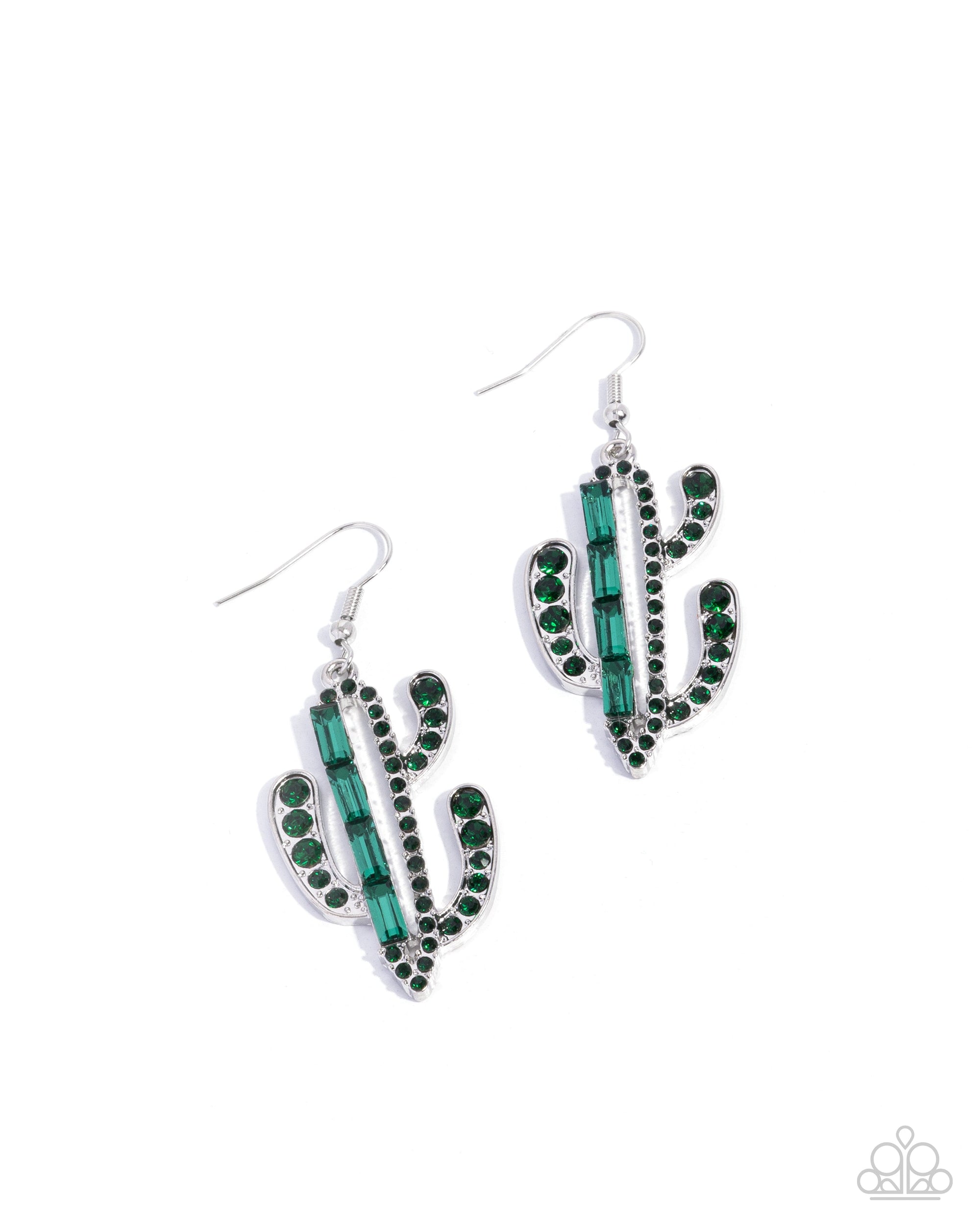 Cactus Confidence Green Rhinestone Earrings - Paparazzi Accessories- lightbox - CarasShop.com - $5 Jewelry by Cara Jewels