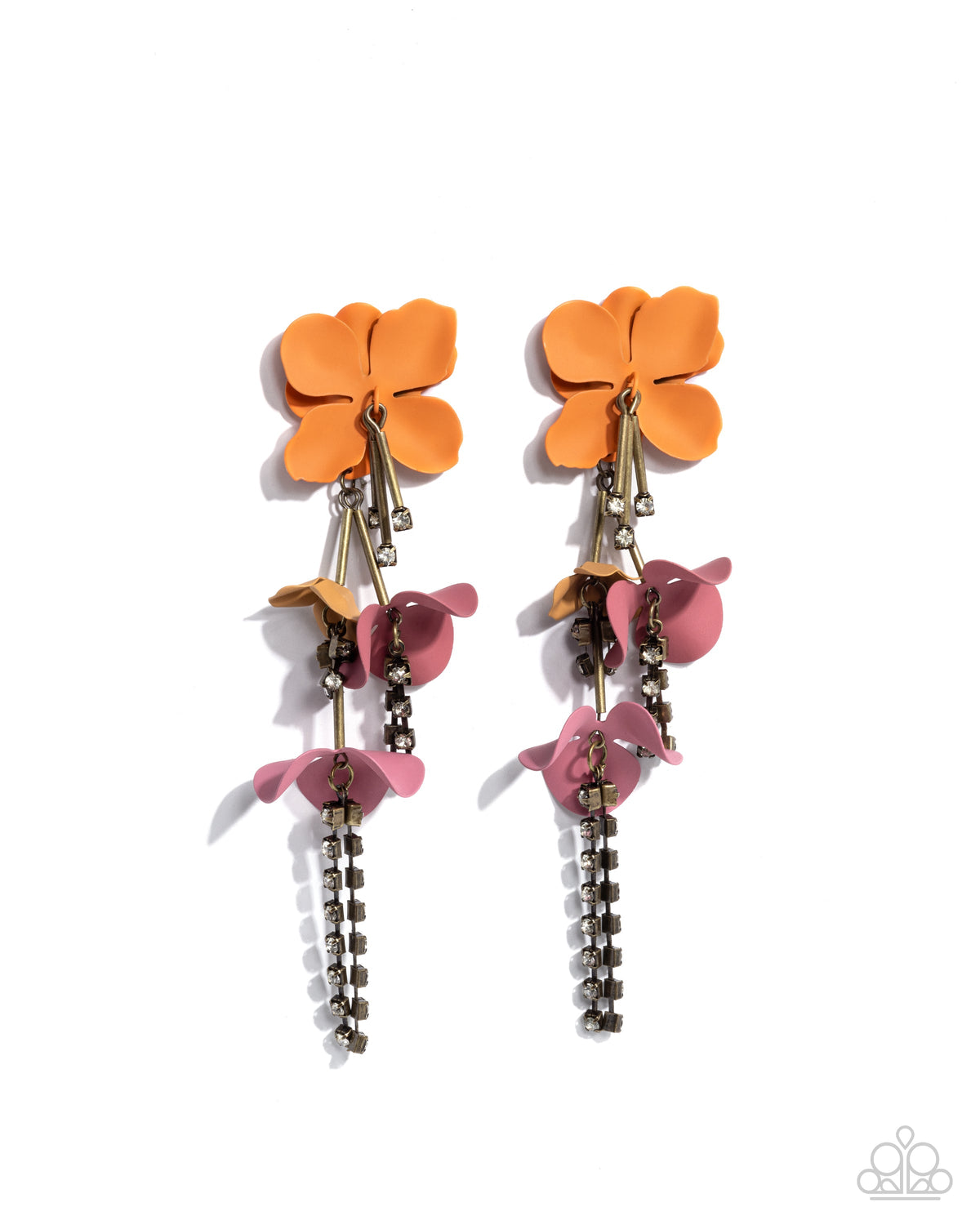 Capitol Chic Multi Orange &amp; Brass Flower Earrings - Paparazzi Accessories- lightbox - CarasShop.com - $5 Jewelry by Cara Jewels