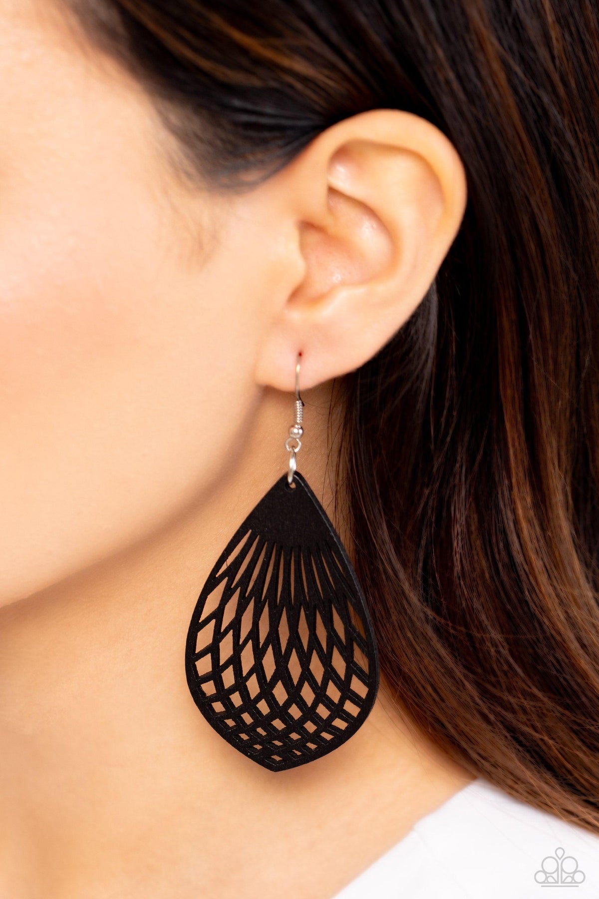 Caribbean Coral Black Wood Earrings - Paparazzi Accessories-on model - CarasShop.com - $5 Jewelry by Cara Jewels