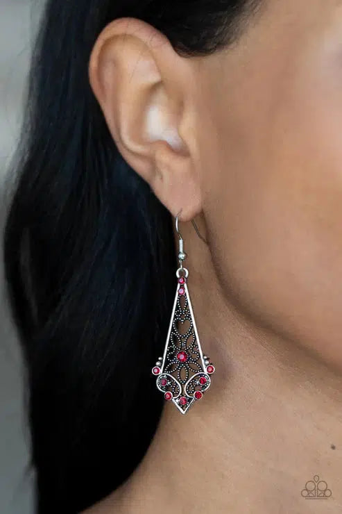 Casablanca Charisma Red Earrings - Paparazzi Accessories-on model - CarasShop.com - $5 Jewelry by Cara Jewels