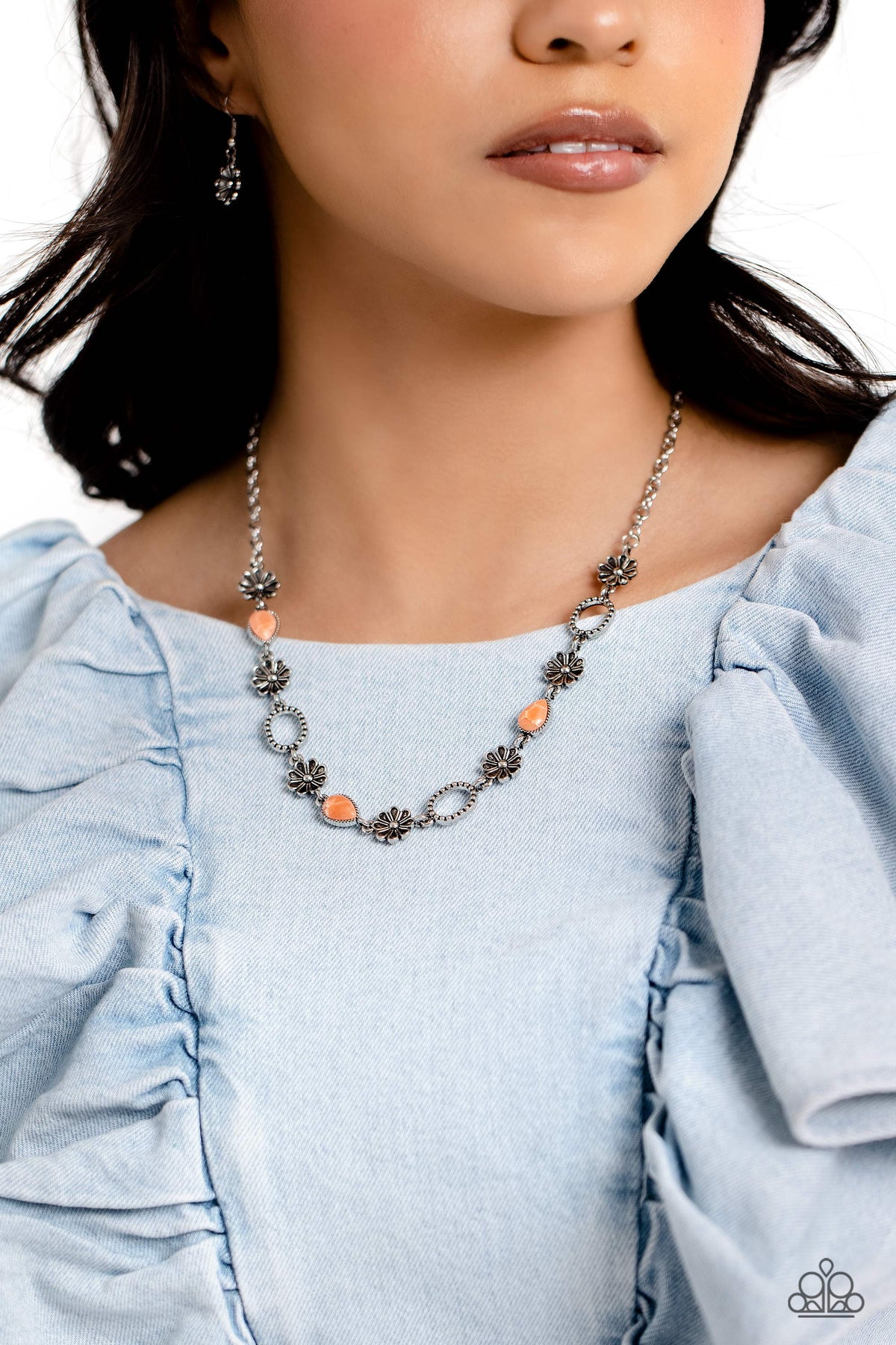 Casablanca Chic Orange Stone Necklace - Paparazzi Accessories-on model - CarasShop.com - $5 Jewelry by Cara Jewels