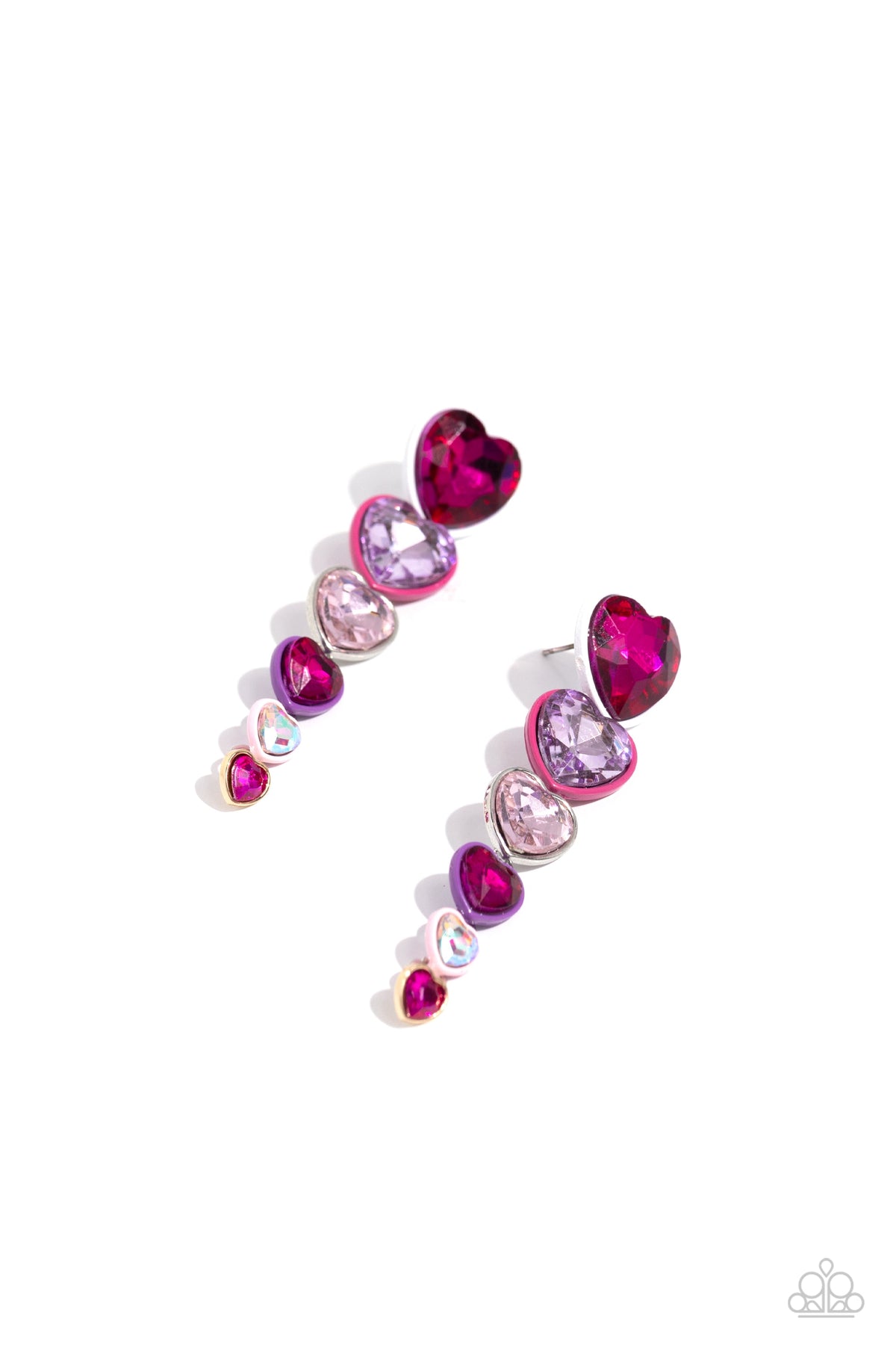 Cascading Casanova Multi Red, Pink &amp; Purple Heart Earrings - Paparazzi Accessories- lightbox - CarasShop.com - $5 Jewelry by Cara Jewels