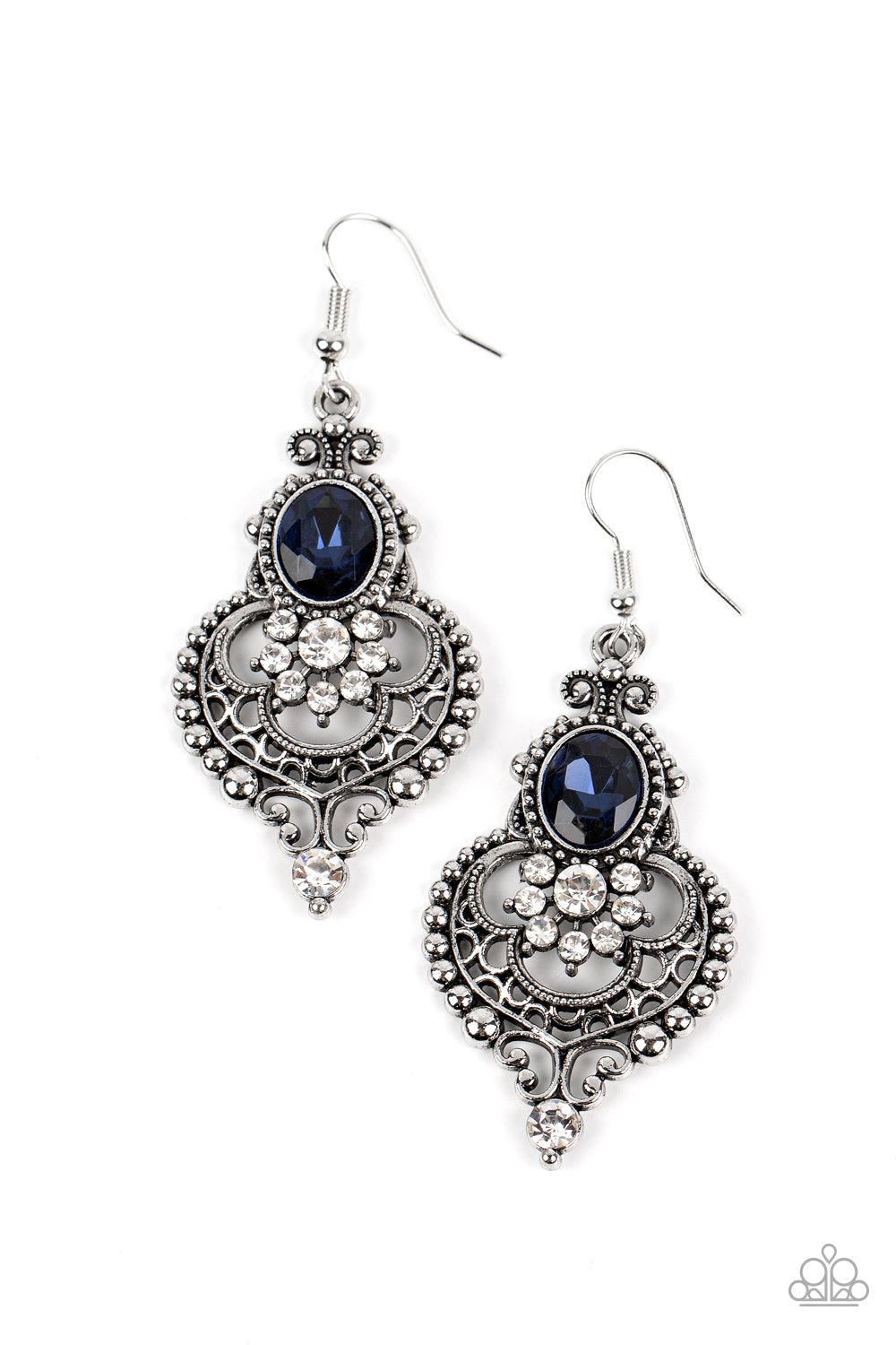 Castle Chateau Blue Rhinestone Earrings - Paparazzi Accessories- lightbox - CarasShop.com - $5 Jewelry by Cara Jewels