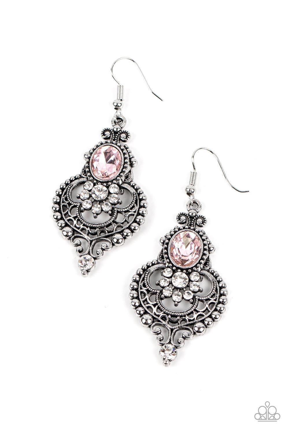 Castle Chateau Pink Rhinestone Earrings - Paparazzi Accessories- lightbox - CarasShop.com - $5 Jewelry by Cara Jewels