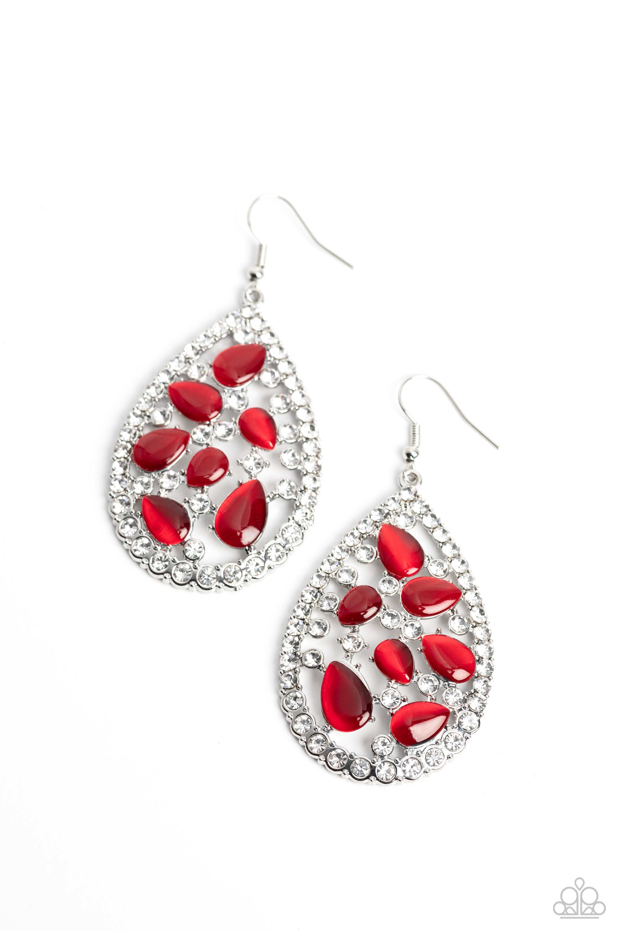 Cats Eye Class Red Earrings - Paparazzi Accessories- lightbox - CarasShop.com - $5 Jewelry by Cara Jewels