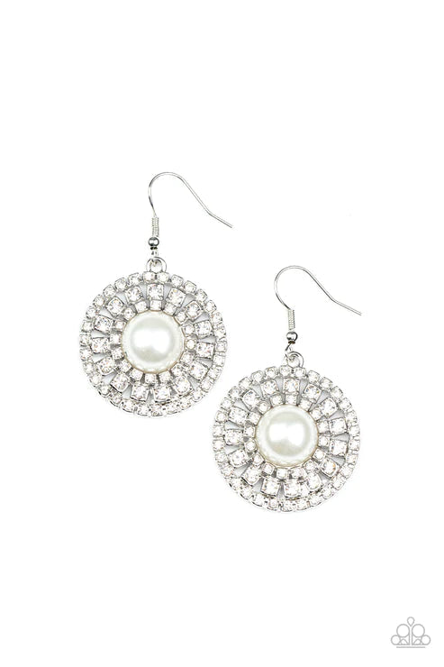 Century Classic White Earrings - Paparazzi Accessories- lightbox - CarasShop.com - $5 Jewelry by Cara Jewels