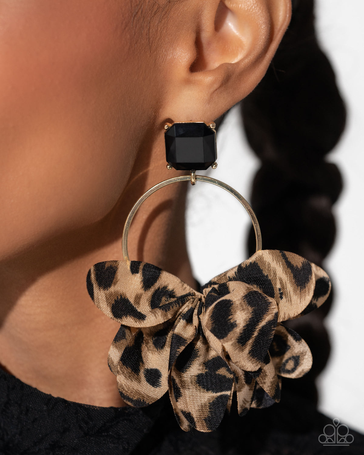 Charming Cheetah Gold Post Earrings - Paparazzi Accessories-on model - CarasShop.com - $5 Jewelry by Cara Jewels