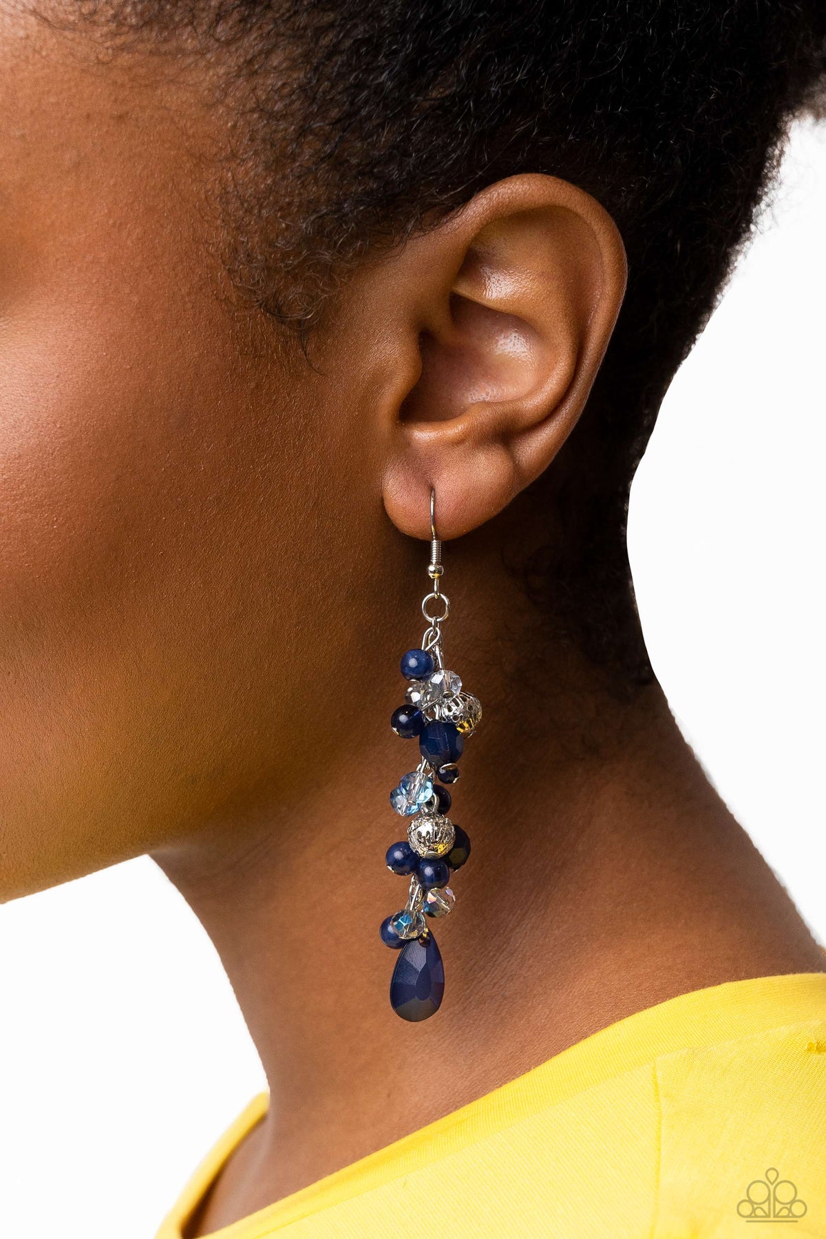 Cheeky Cascade Blue Earrings - Paparazzi Accessories-on model - CarasShop.com - $5 Jewelry by Cara Jewels