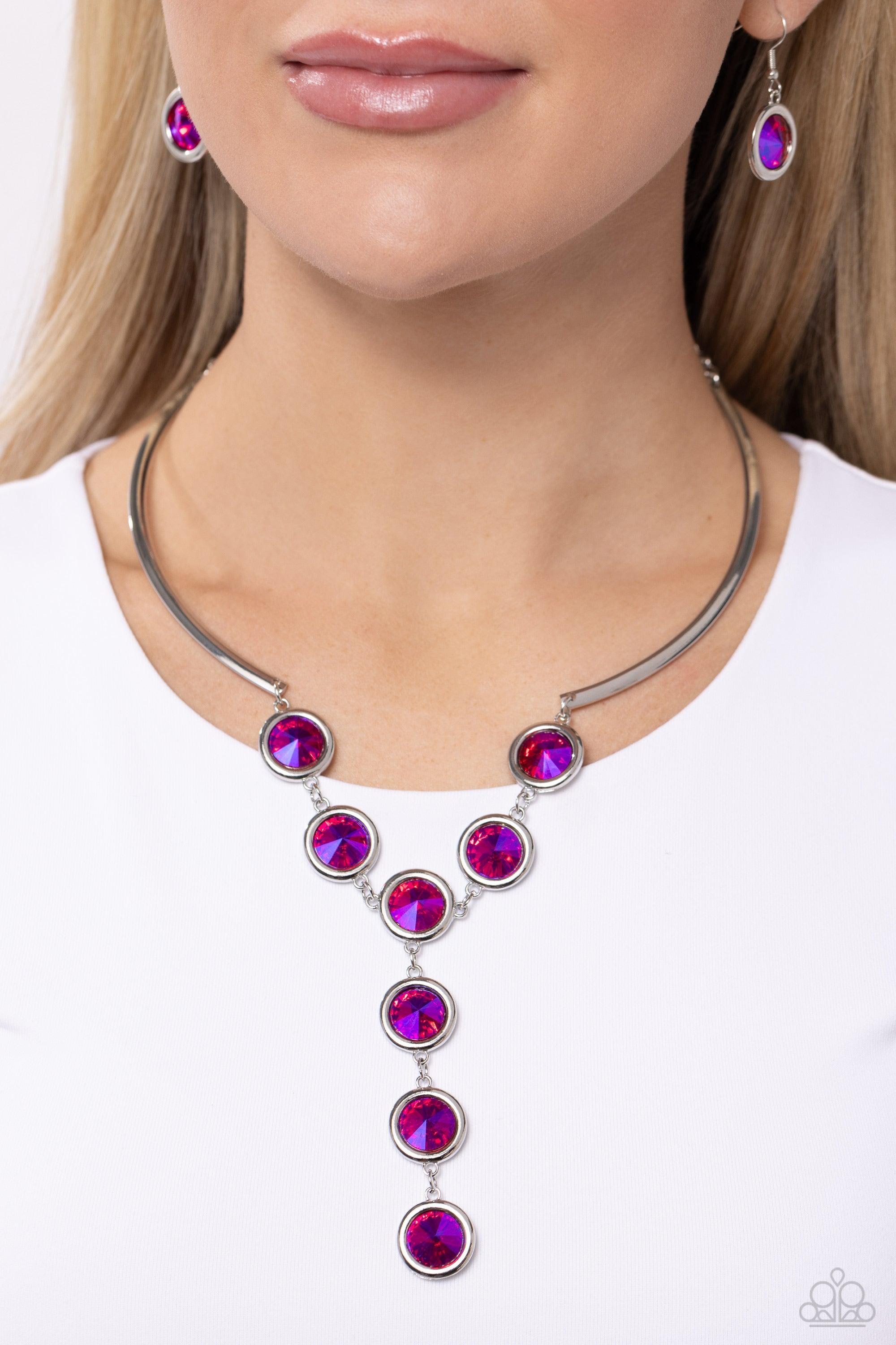 Cheers to Confidence Pink UV Shimmer Rhinestone Necklace - Paparazzi Accessories- lightbox - CarasShop.com - $5 Jewelry by Cara Jewels