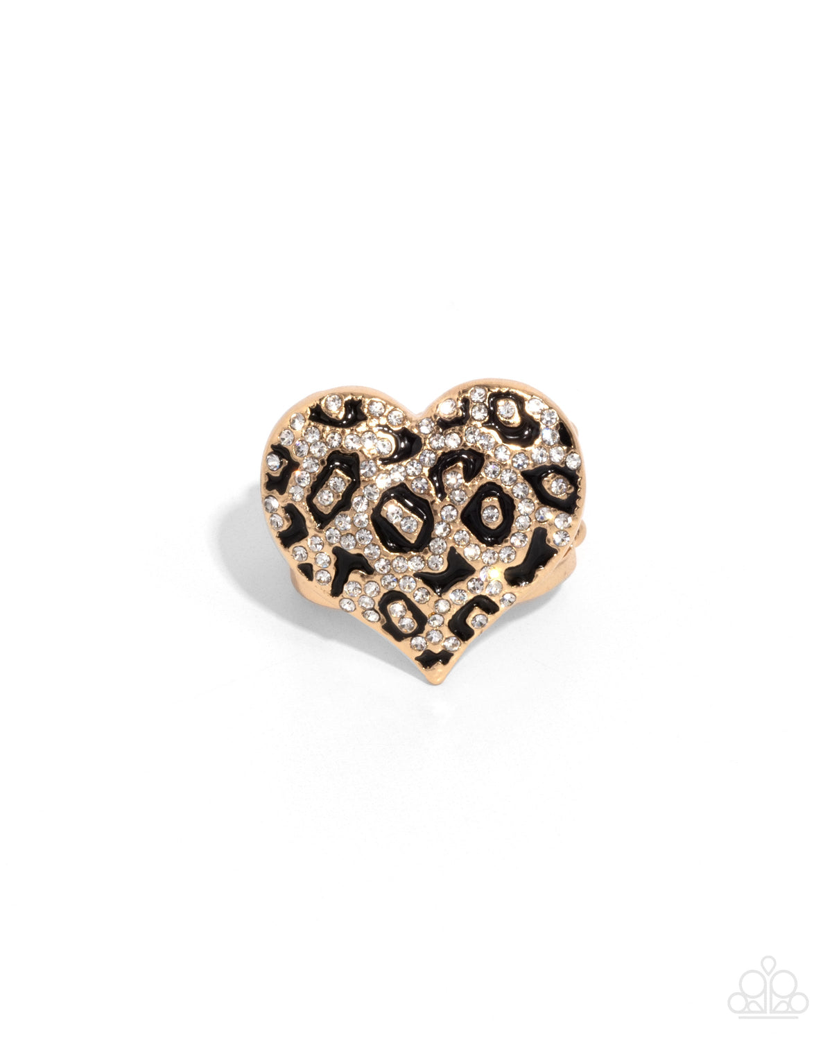 Cheetah Cameo Gold &amp; White Rhinestone Heart Ring - Paparazzi Accessories- lightbox - CarasShop.com - $5 Jewelry by Cara Jewels