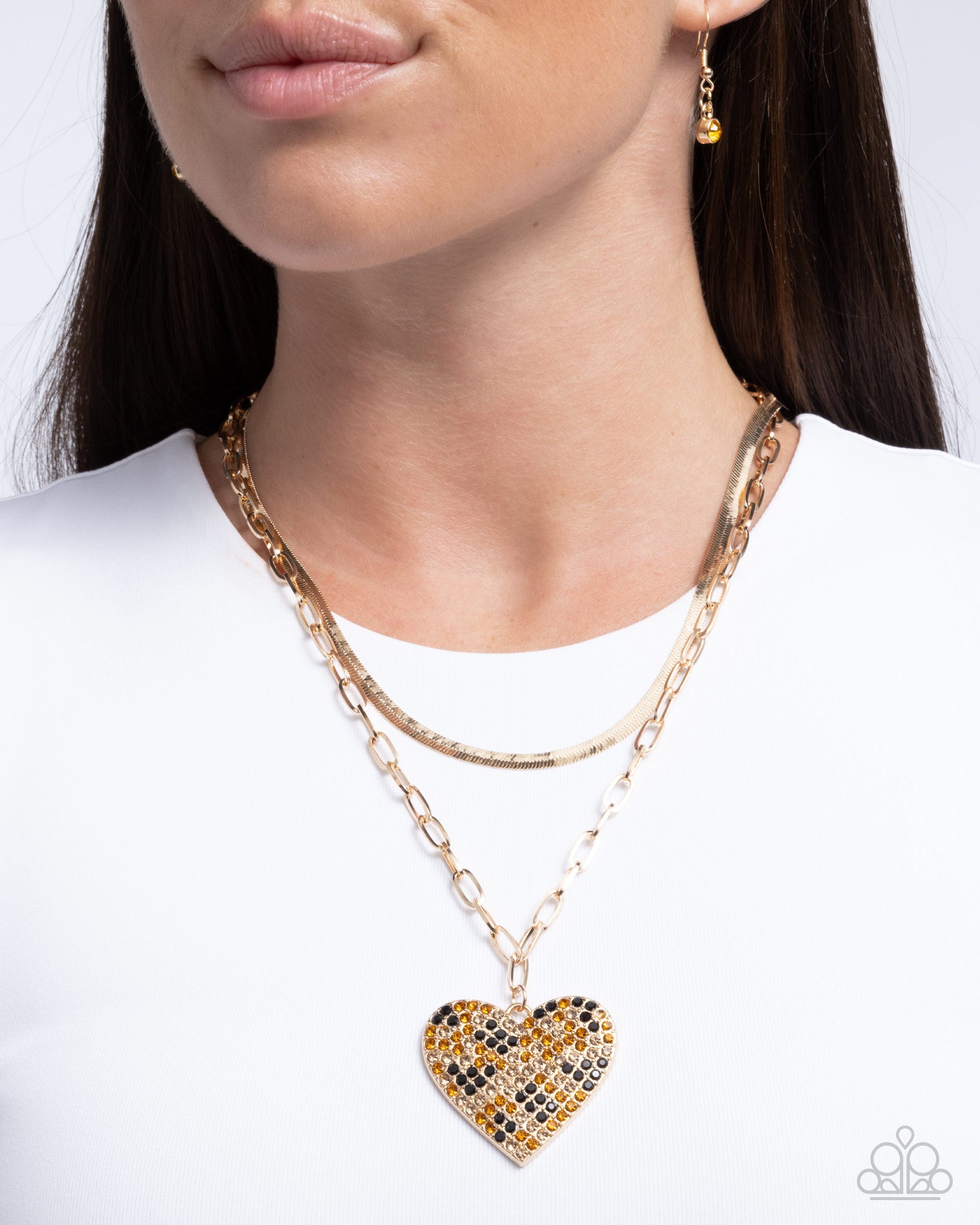 Cheetah Class Brown & Gold Heart Necklace - Paparazzi Accessories- lightbox - CarasShop.com - $5 Jewelry by Cara Jewels