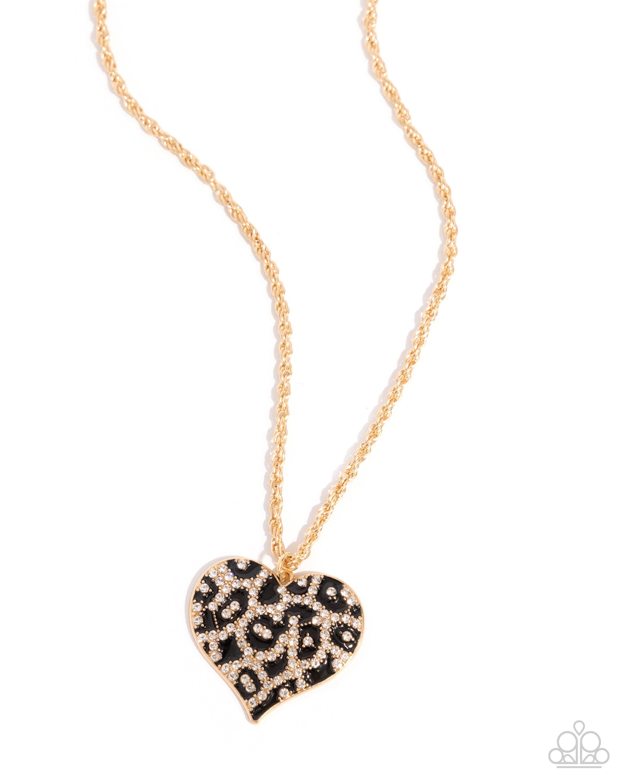 Cheetah Compound Gold & Black Heart Necklace - Paparazzi Accessories- lightbox - CarasShop.com - $5 Jewelry by Cara Jewels