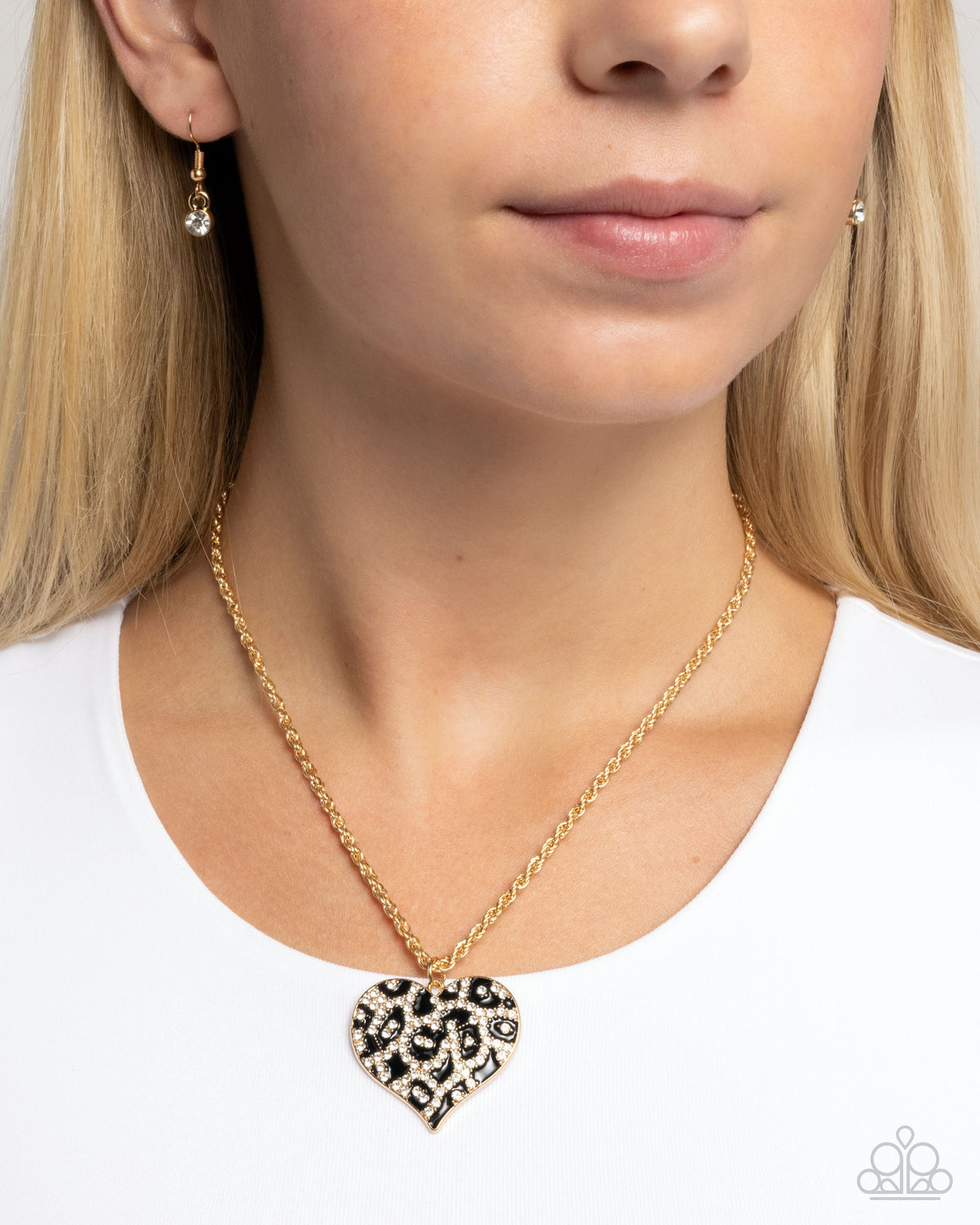 Cheetah Compound Gold &amp; Black Heart Necklace - Paparazzi Accessories-on model - CarasShop.com - $5 Jewelry by Cara Jewels