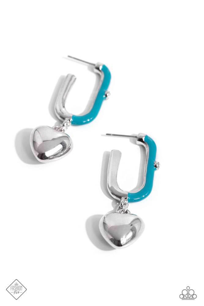 Cherishing Color Blue Heart Hoop Earrings - Paparazzi Accessories- lightbox - CarasShop.com - $5 Jewelry by Cara Jewels