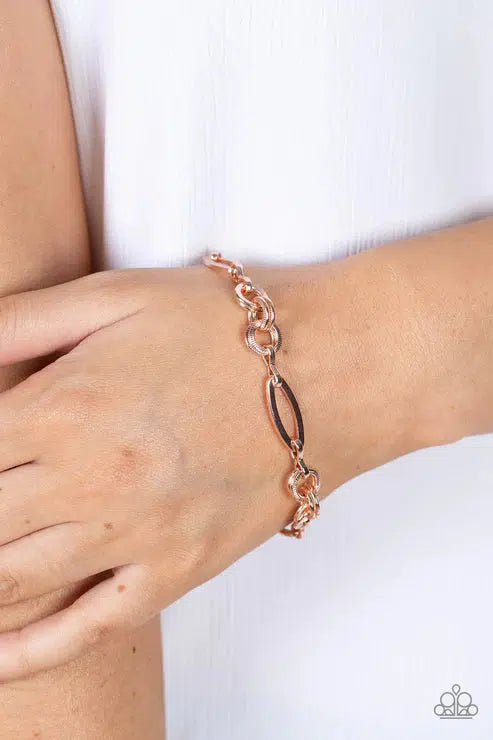 Chic Charmer Rose Gold Bracelet - Paparazzi Accessories-on model - CarasShop.com - $5 Jewelry by Cara Jewels