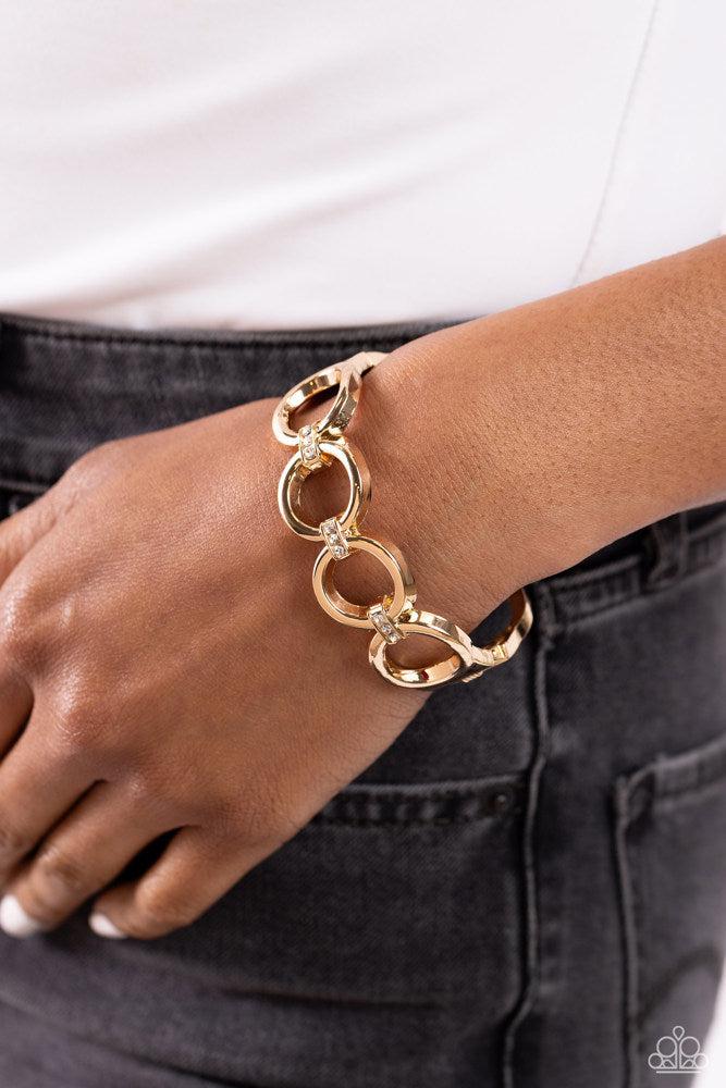 Chic Collection Gold Bracelet - Paparazzi Accessories- on model - CarasShop.com - $5 Jewelry by Cara Jewels