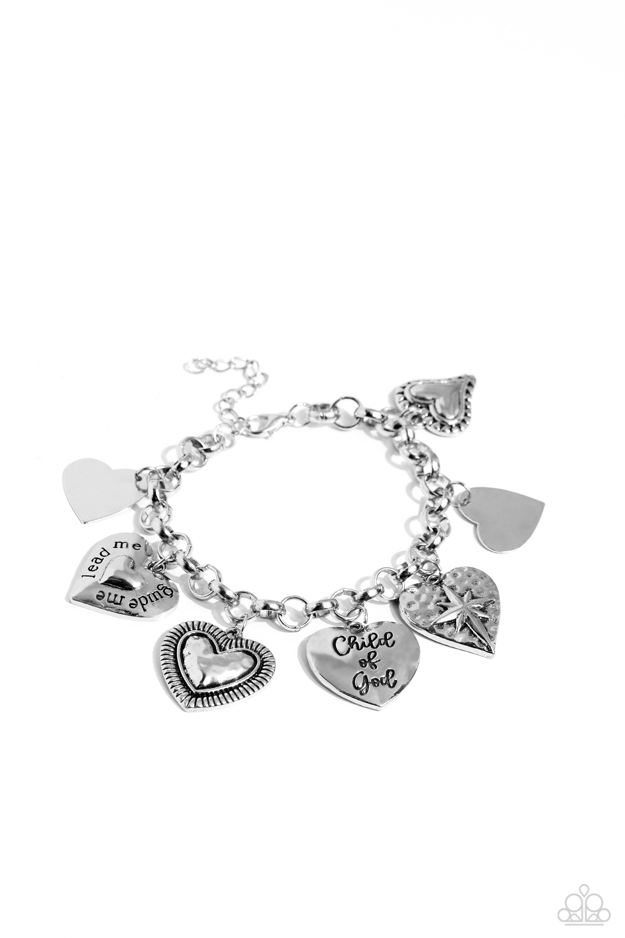 Child of God Silver Heart Charm Bracelet - Paparazzi Accessories- lightbox - CarasShop.com - $5 Jewelry by Cara Jewels