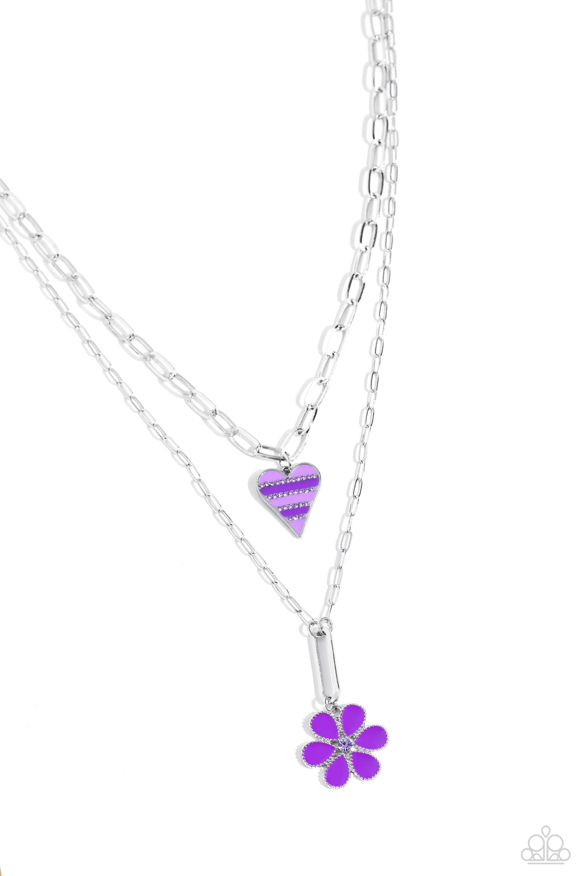 Childhood Charms Purple Heart &amp; Flower Necklace - Paparazzi Accessories- lightbox - CarasShop.com - $5 Jewelry by Cara Jewels