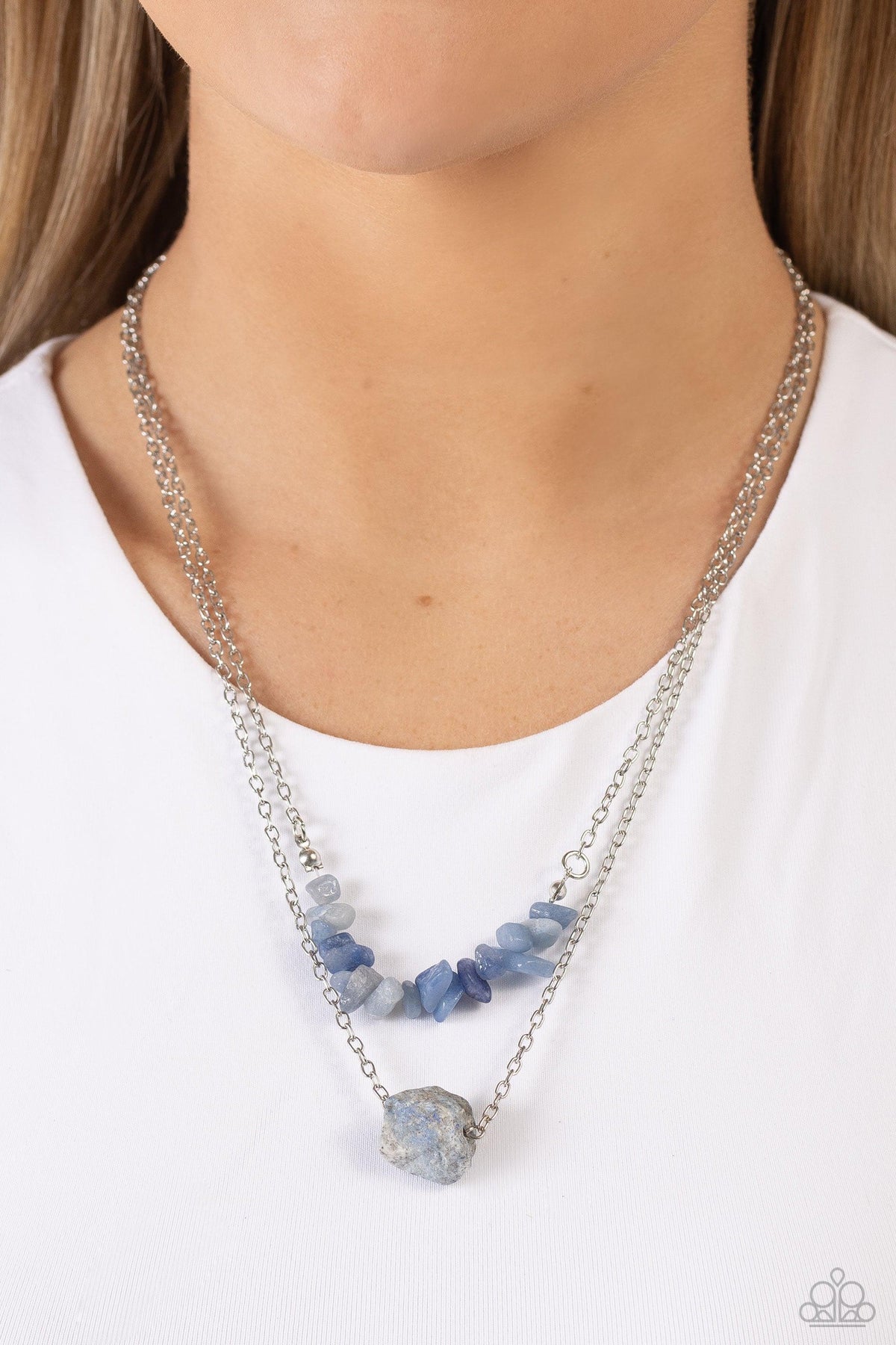 Chiseled Caliber Blue Lapis Stone Necklace - Paparazzi Accessories-on model - CarasShop.com - $5 Jewelry by Cara Jewels