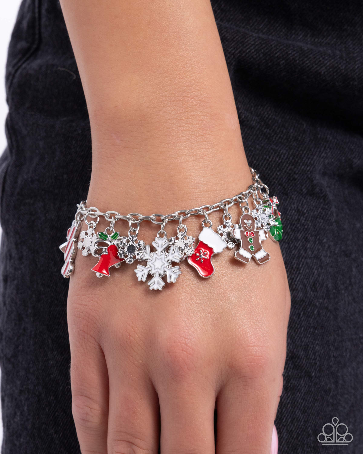 Christmas Cascade Multi Charm Bracelet - Paparazzi Accessories-on model - CarasShop.com - $5 Jewelry by Cara Jewels