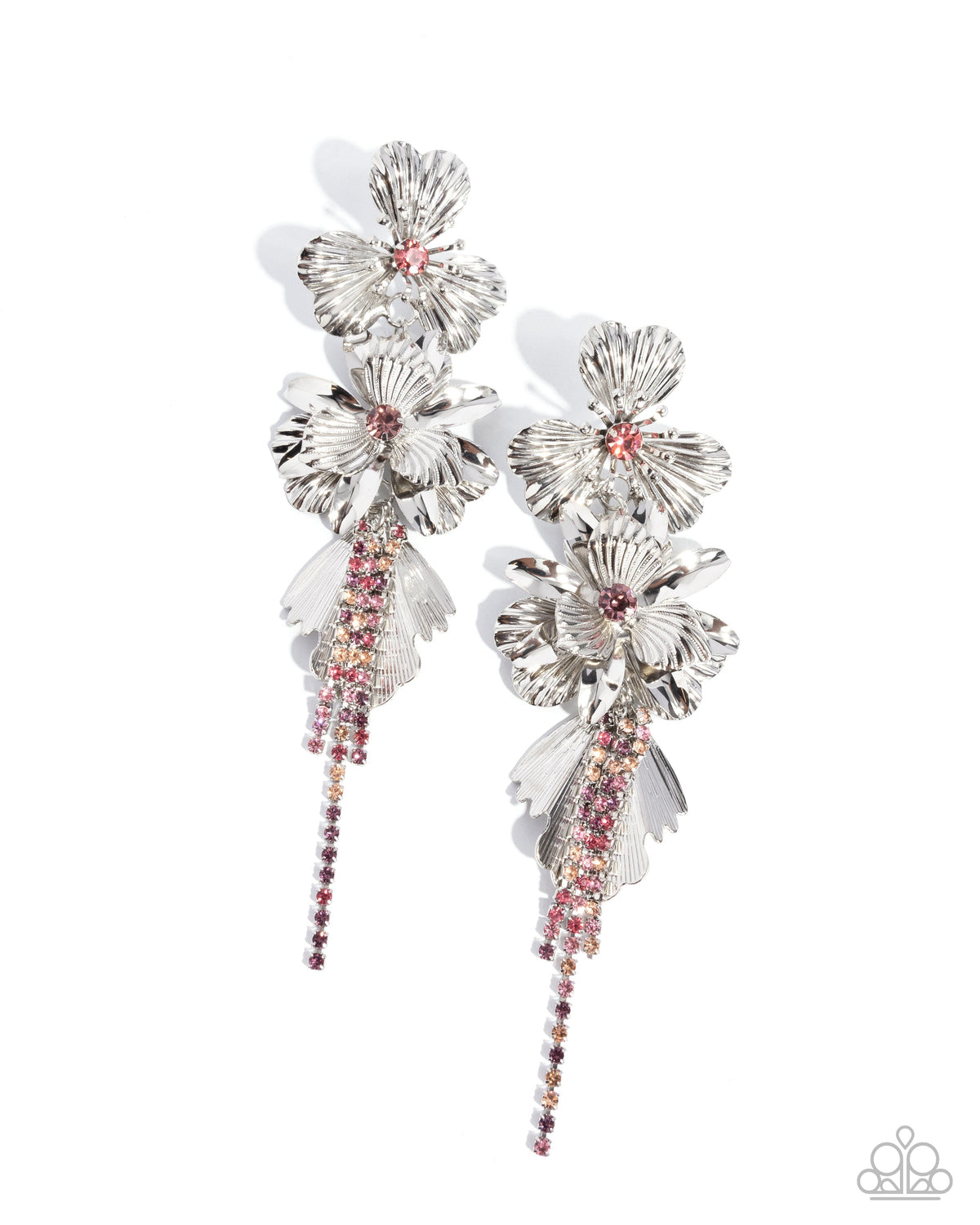 Classical Cadenza Multi Pink &amp; Silver Floral Post Earrings - Paparazzi Accessories- lightbox - CarasShop.com - $5 Jewelry by Cara Jewels