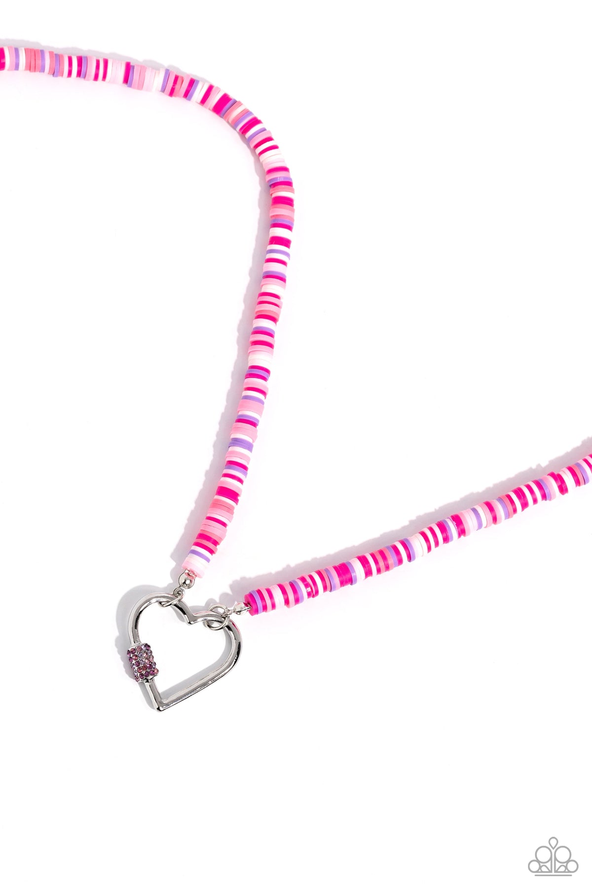 Clearly Carabiner Pink Heart Necklace - Paparazzi Accessories- lightbox - CarasShop.com - $5 Jewelry by Cara Jewels