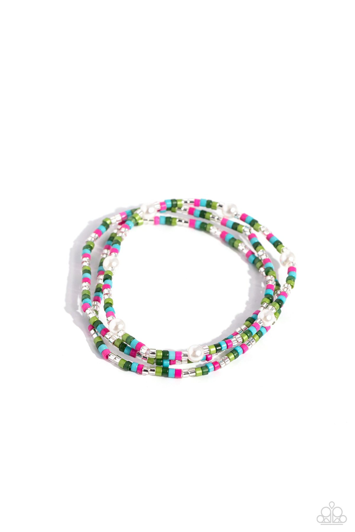 Colorblock Cache Green &amp; Multi Seed Bead and Pearl Bracelet - Paparazzi Accessories- lightbox - CarasShop.com - $5 Jewelry by Cara Jewels