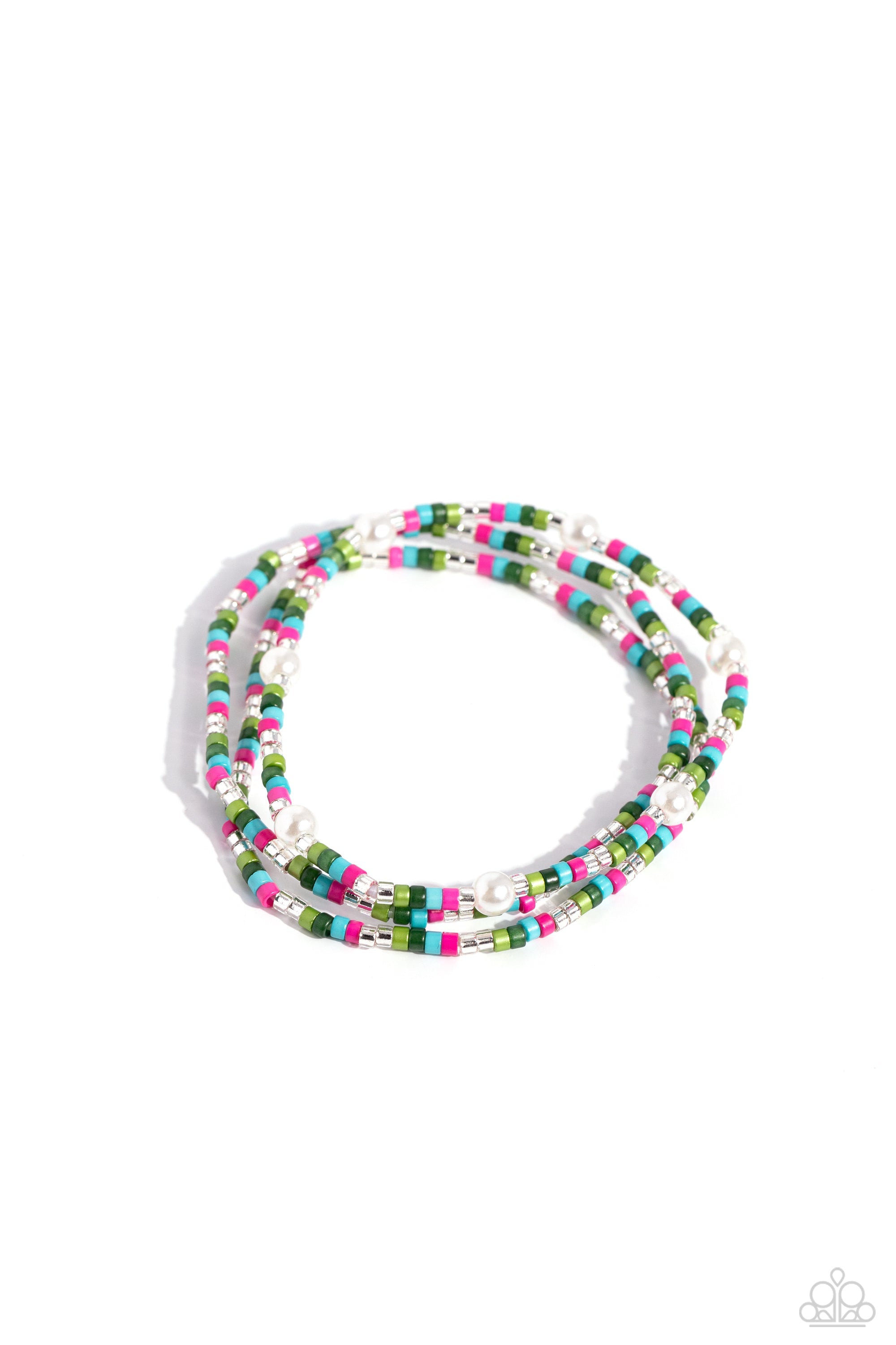 Colorblock Cache Green & Multi Seed Bead and Pearl Bracelet - Paparazzi Accessories- lightbox - CarasShop.com - $5 Jewelry by Cara Jewels