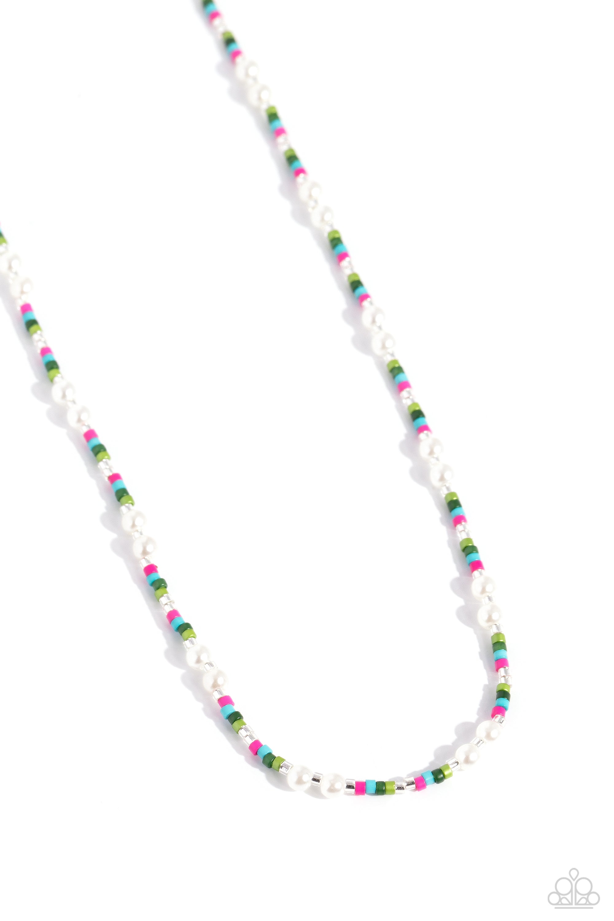 Colorblock Charm Green & Multi Seed Bead and Pearl Necklace - Paparazzi Accessories- lightbox - CarasShop.com - $5 Jewelry by Cara Jewels