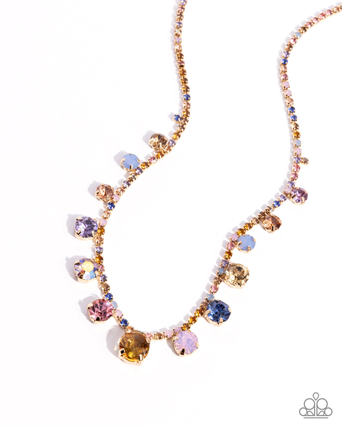 Colorful Countess Multi Rhinestone Gold Necklace - Paparazzi Accessories- lightbox - CarasShop.com - $5 Jewelry by Cara Jewels