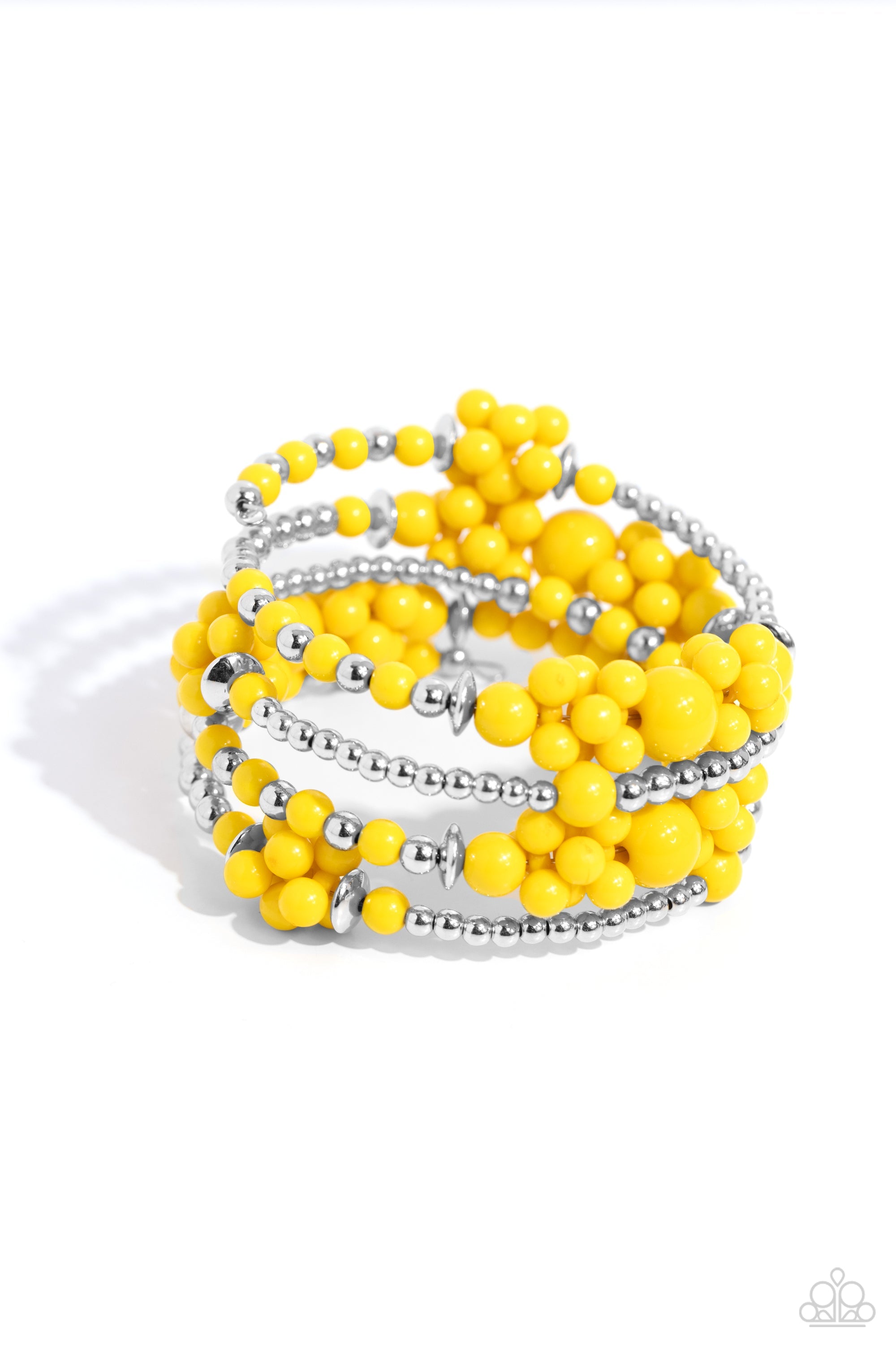 Compelling Clouds Yellow Coil Bracelet - Paparazzi Accessories- lightbox - CarasShop.com - $5 Jewelry by Cara Jewels