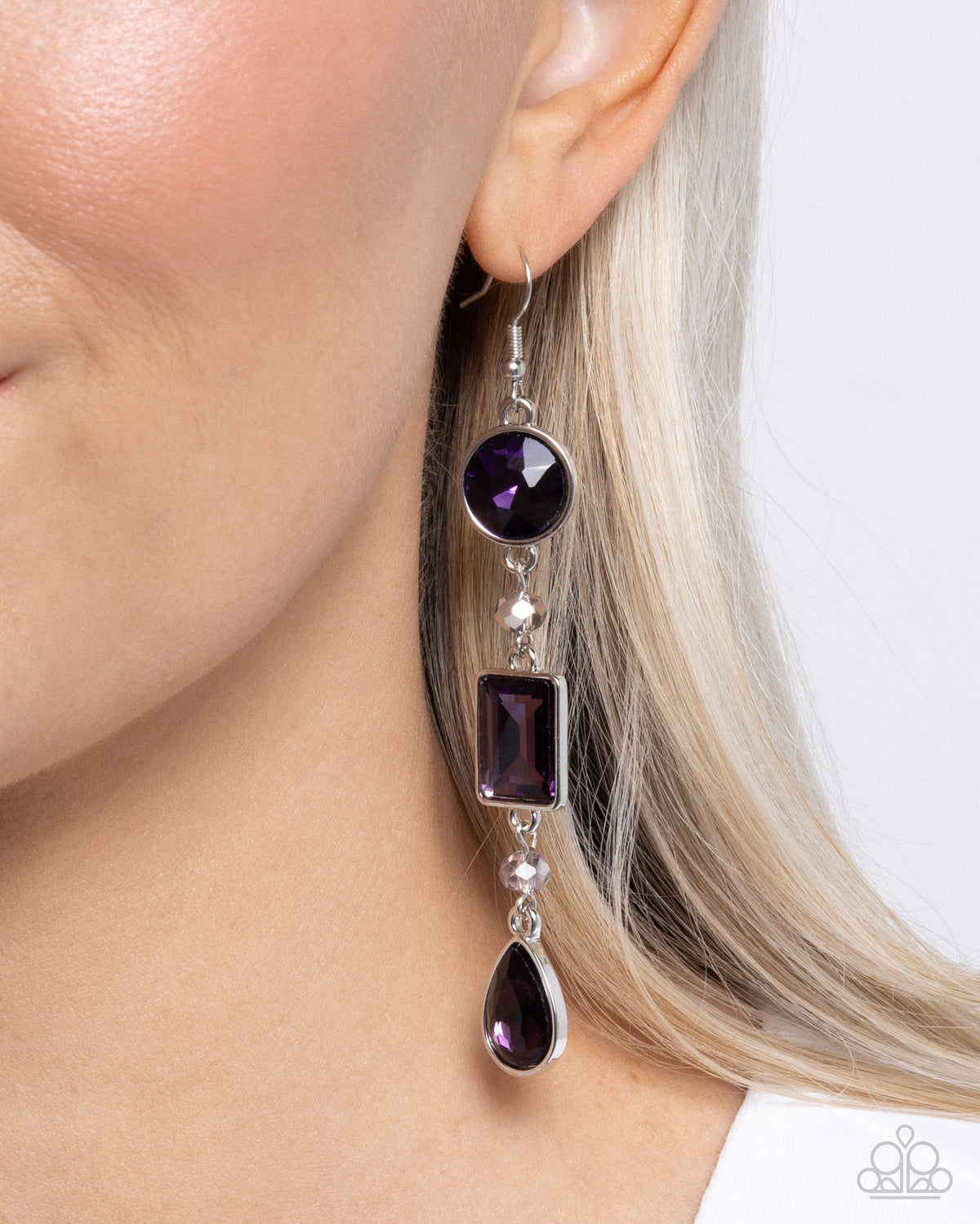 Complete Charisma Purple Rhinestone Earrings - Paparazzi Accessories-on model - CarasShop.com - $5 Jewelry by Cara Jewels