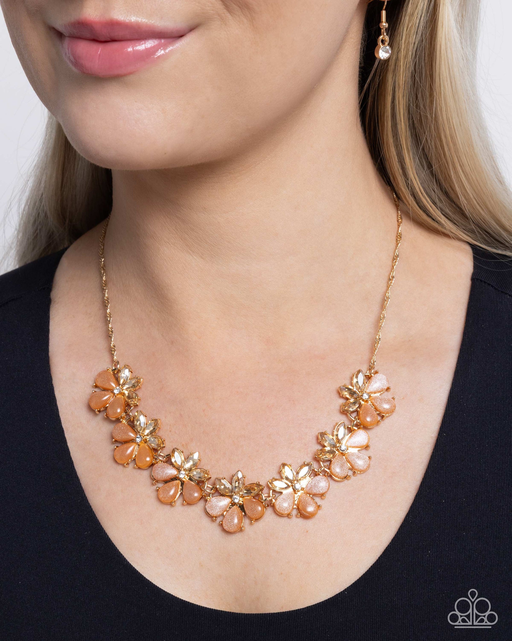 Consistent Chic Orange Floral Necklace - Paparazzi Accessories- lightbox - CarasShop.com - $5 Jewelry by Cara Jewels