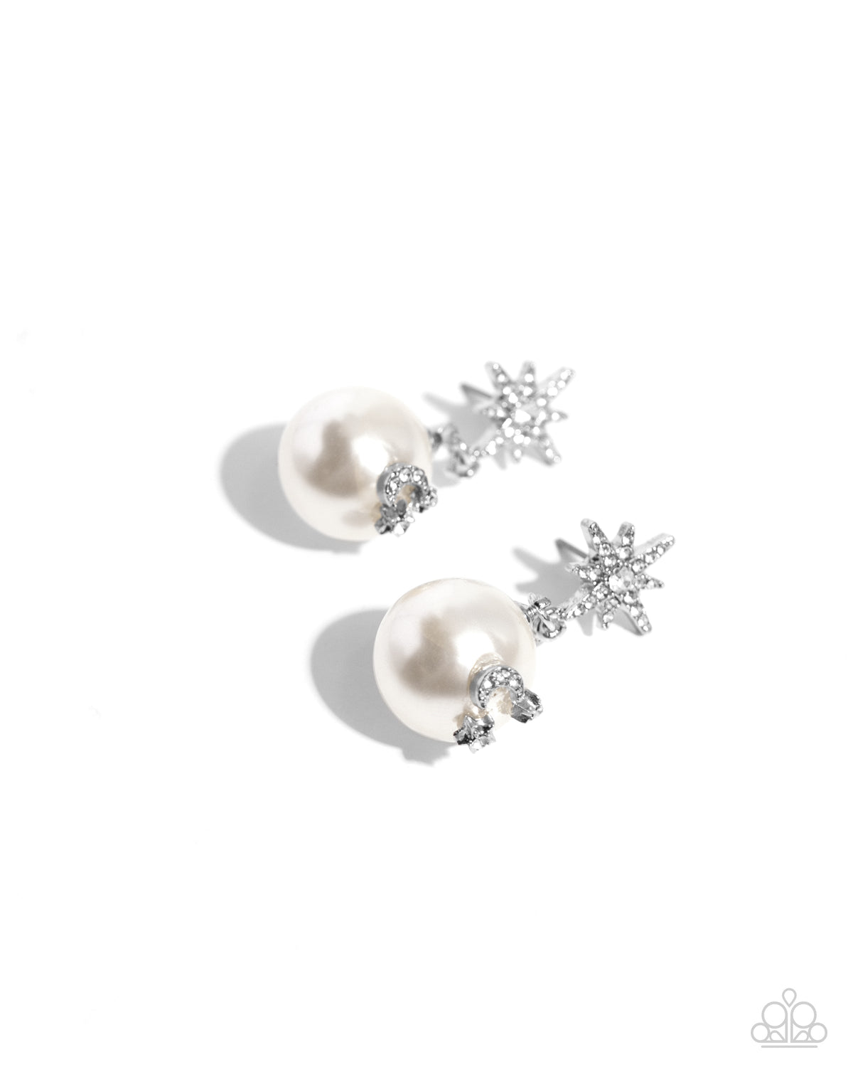 Cosmic Character White Pearl &amp; Rhinestone Post Earrings - Paparazzi Accessories- lightbox - CarasShop.com - $5 Jewelry by Cara Jewels